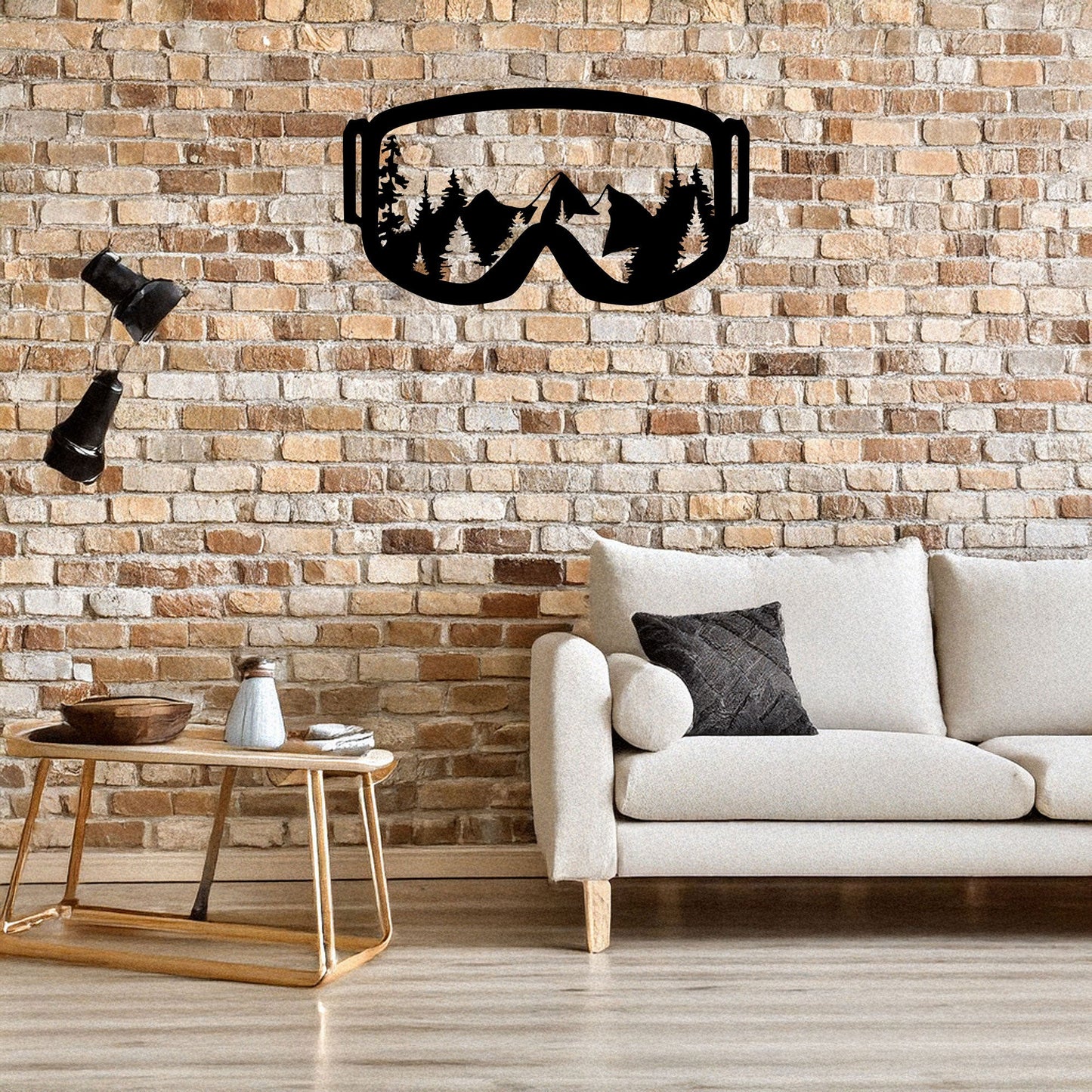 Ski Goggles Laser Cut Metal Wall Art - Mountain View Decor, Black Metal Artwork, Gift for Skiers & Snowboarders, 3 Sizes Available