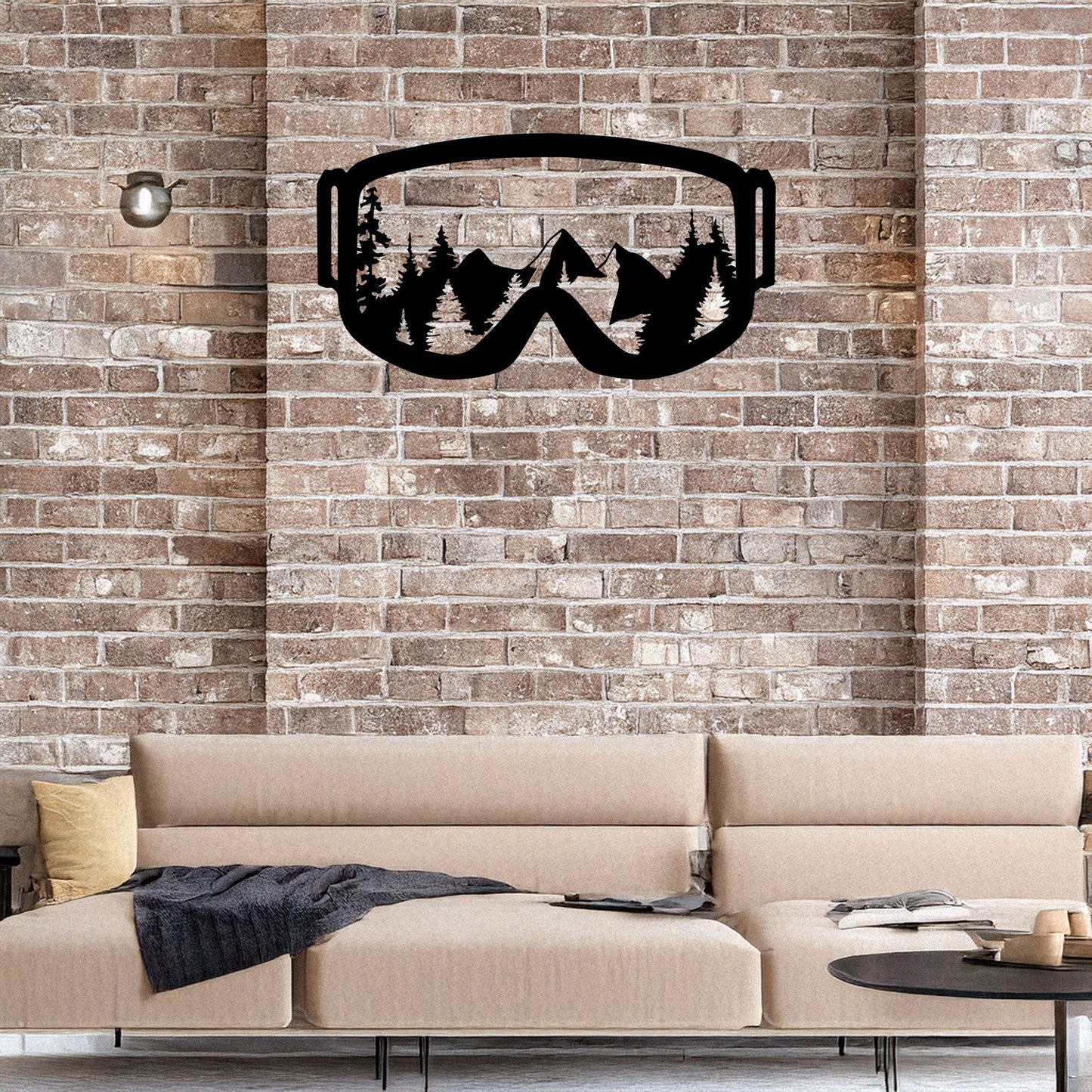 Ski Goggles Laser Cut Metal Wall Art - Mountain View Decor, Black Metal Artwork, Gift for Skiers & Snowboarders, 3 Sizes Available