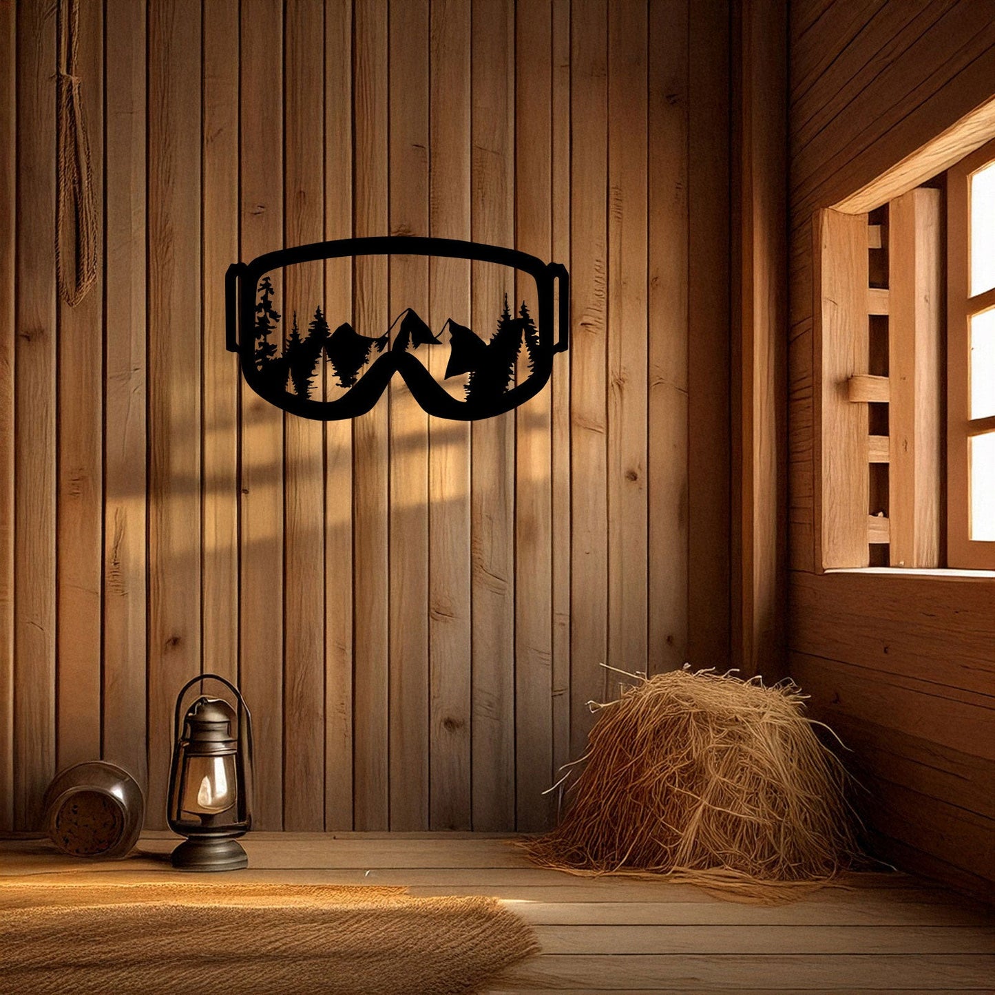 Ski Goggles Laser Cut Metal Wall Art - Mountain View Decor, Black Metal Artwork, Gift for Skiers & Snowboarders, 3 Sizes Available