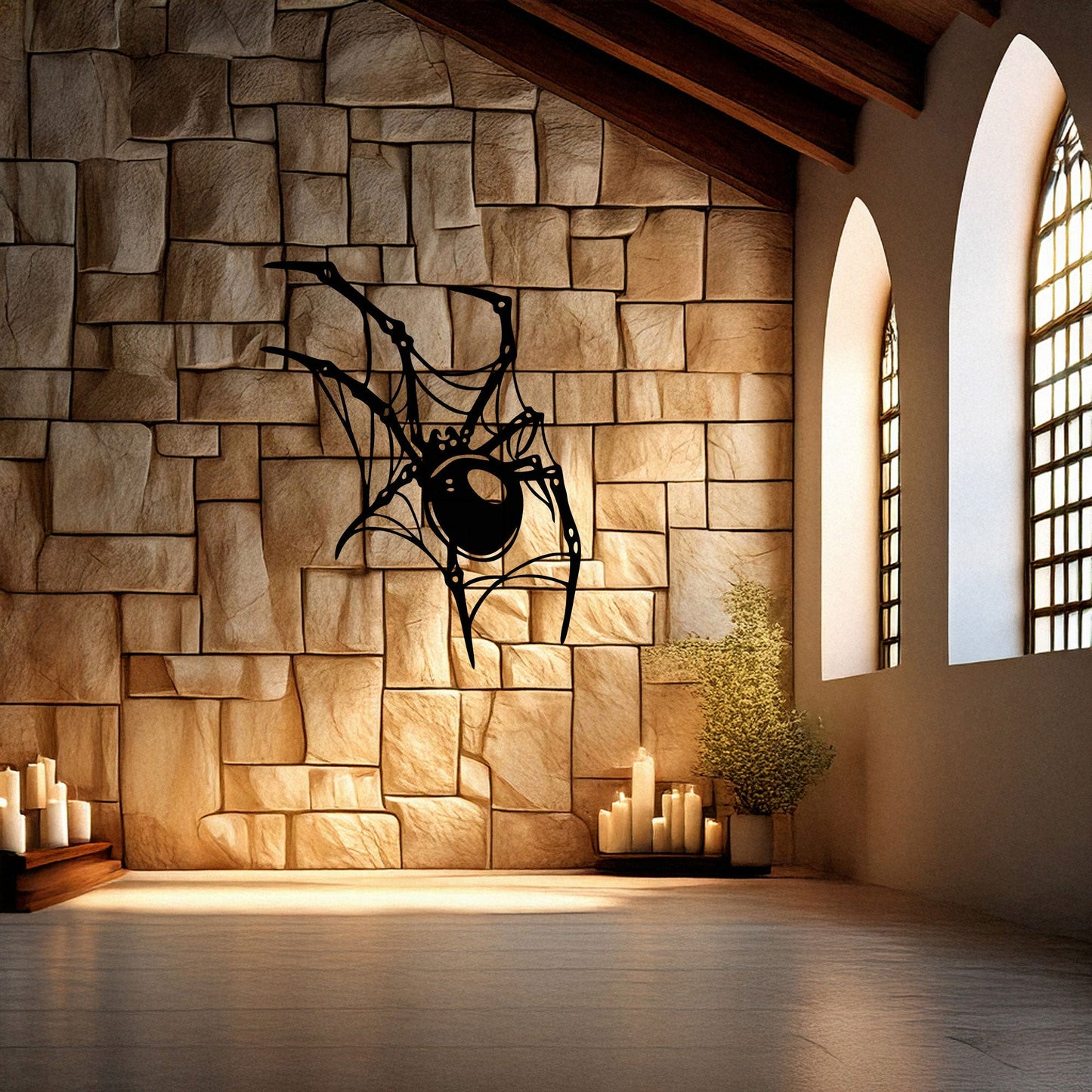 Spider Metal Wall Art - Laser Cut Black Wall Decor for Halloween, Gothic, or Nature Themes, Available in 3 Sizes