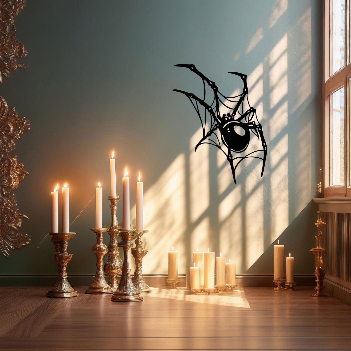 Spider Metal Wall Art - Laser Cut Black Wall Decor for Halloween, Gothic, or Nature Themes, Available in 3 Sizes