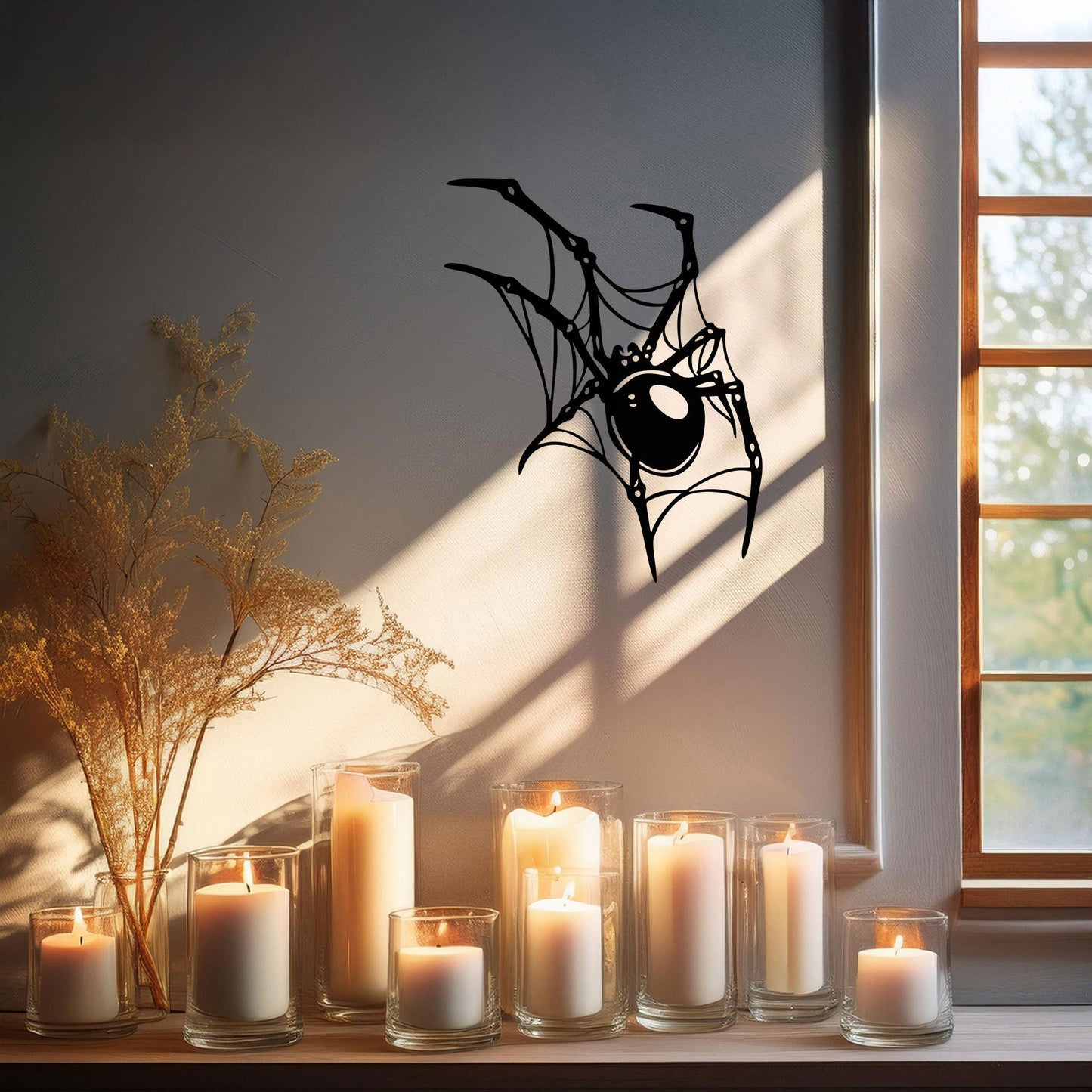 Spider Metal Wall Art - Laser Cut Black Wall Decor for Halloween, Gothic, or Nature Themes, Available in 3 Sizes