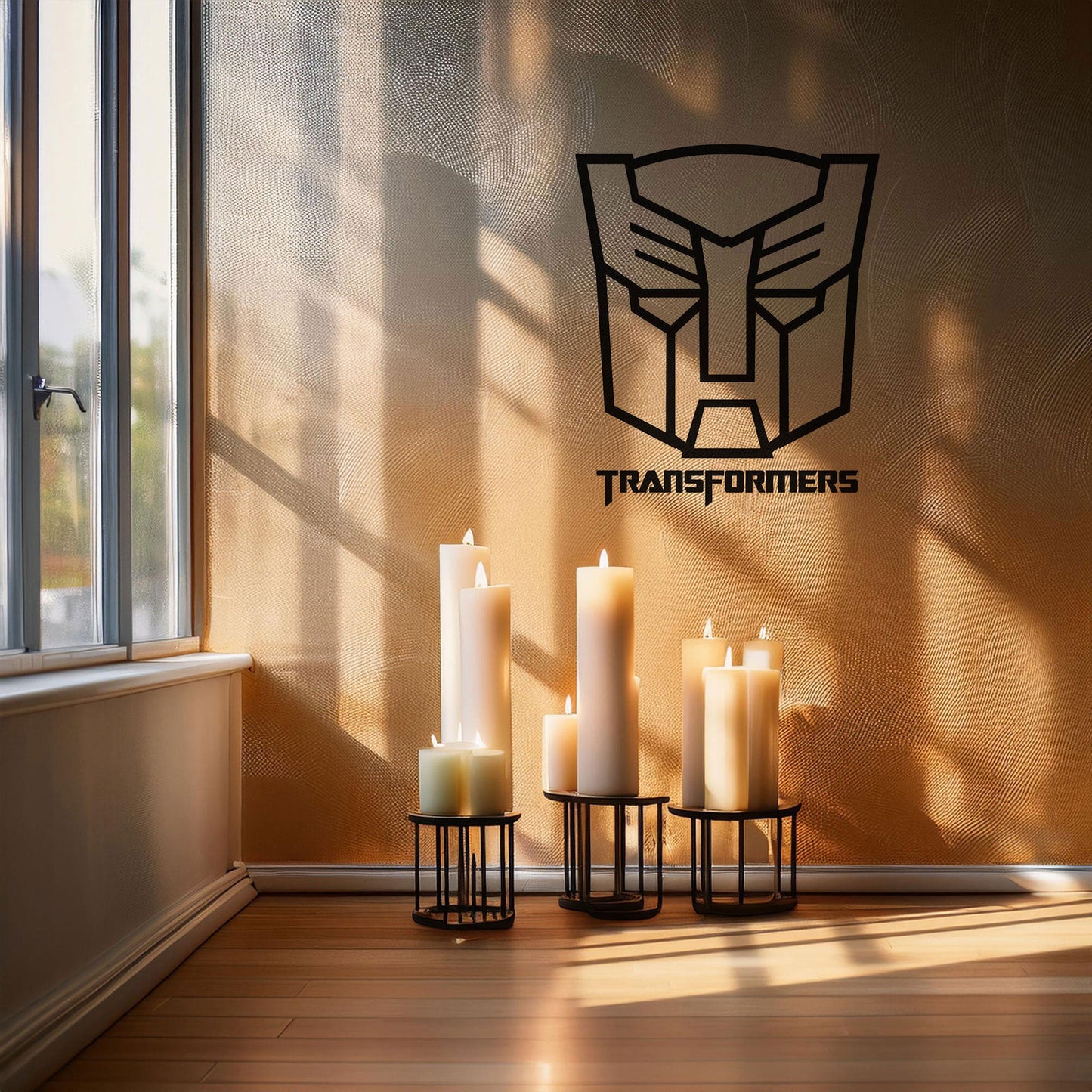 Transformers Logo Metal Wall Art - Laser Cut Black Metal Decor for Sci-Fi Fans, Available in 3 Sizes