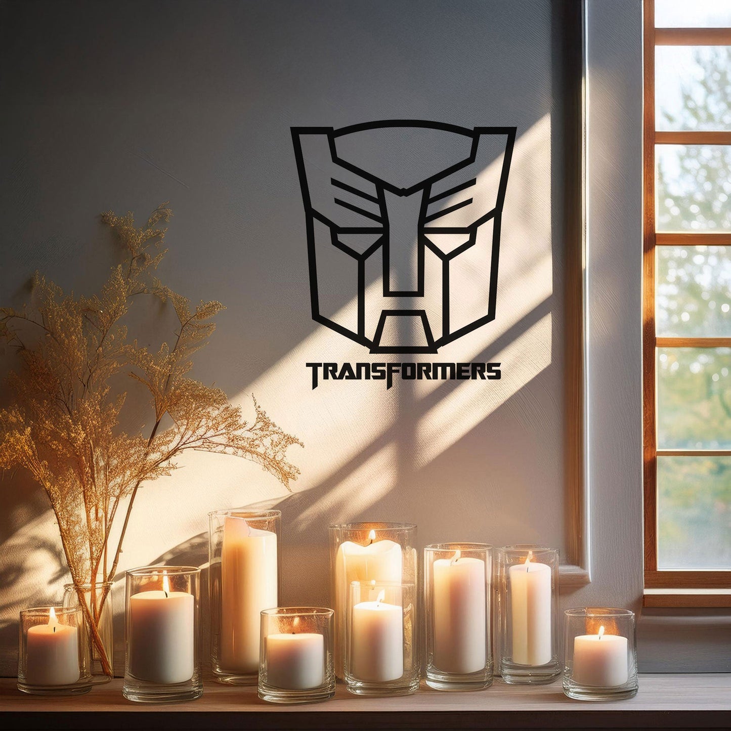 Transformers Logo Metal Wall Art - Laser Cut Black Metal Decor for Sci-Fi Fans, Available in 3 Sizes
