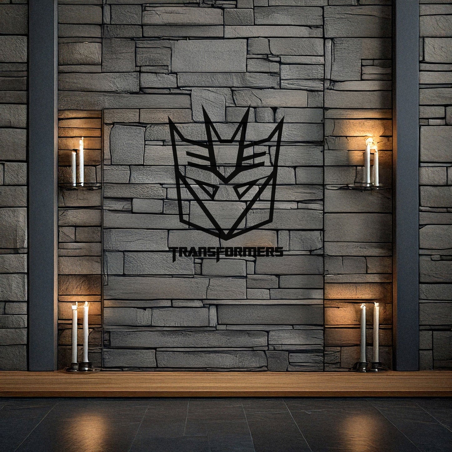 Decepticon Logo Metal Wall Art - Laser Cut Black Metal Decor for Transformers Fans, Sci-Fi Room Decoration in 3 Sizes