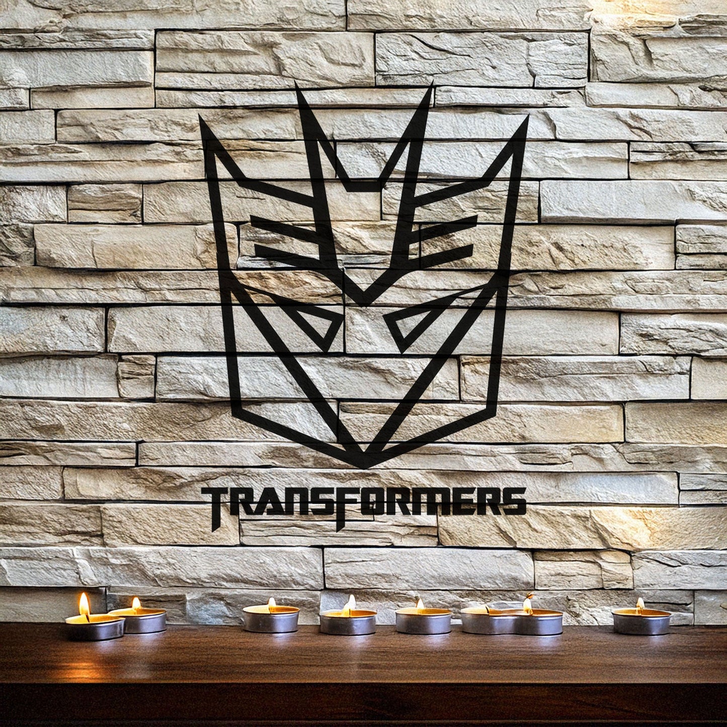 Decepticon Logo Metal Wall Art - Laser Cut Black Metal Decor for Transformers Fans, Sci-Fi Room Decoration in 3 Sizes