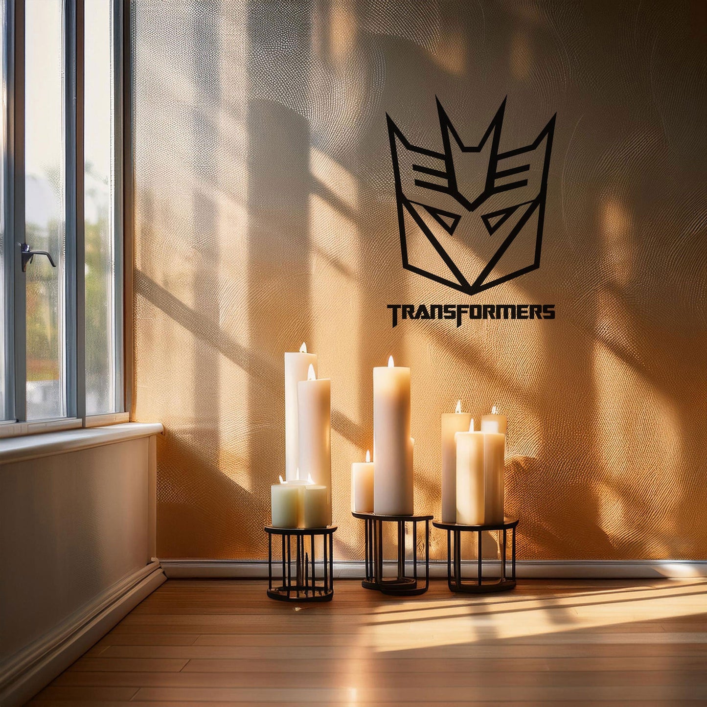Decepticon Logo Metal Wall Art - Laser Cut Black Metal Decor for Transformers Fans, Sci-Fi Room Decoration in 3 Sizes