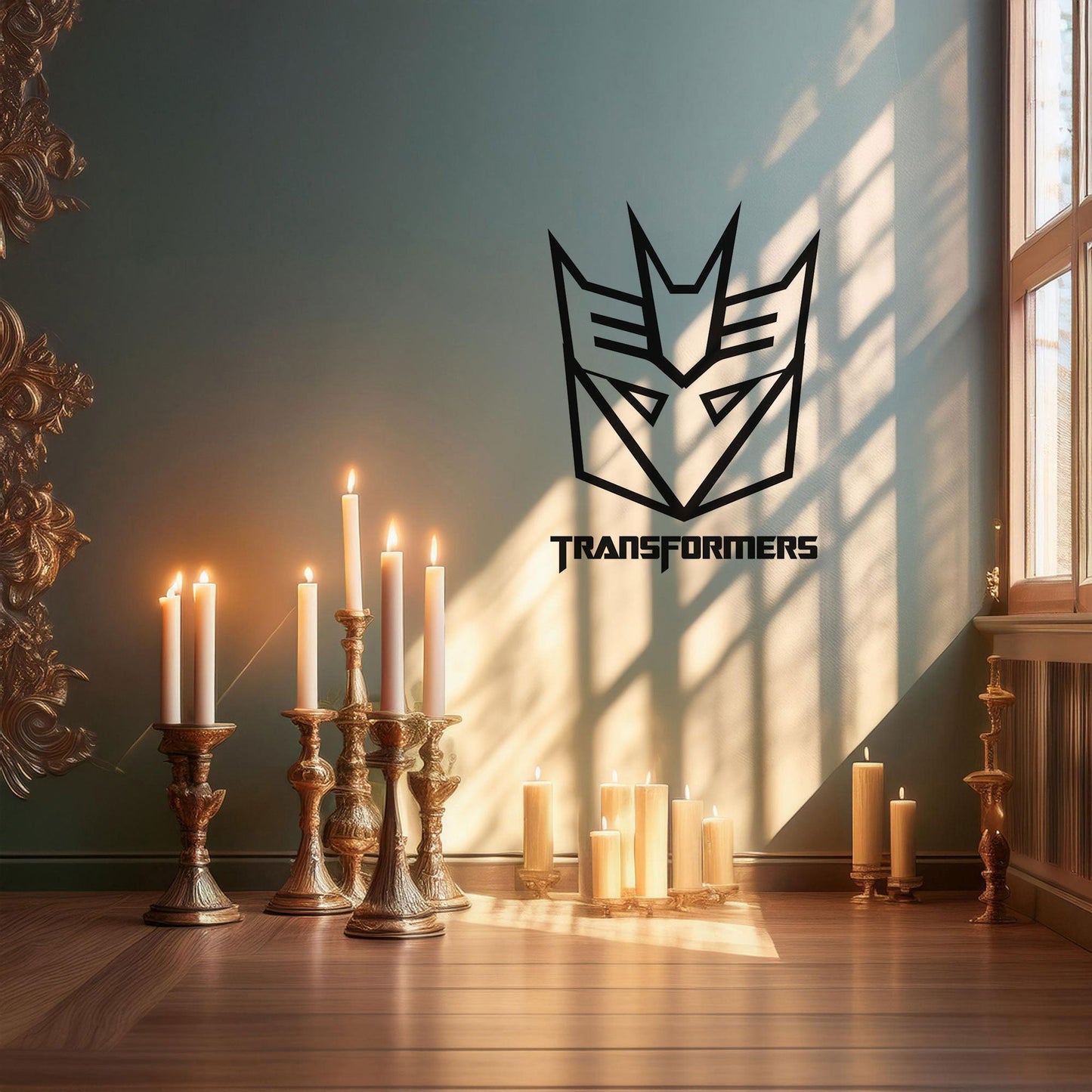 Decepticon Logo Metal Wall Art - Laser Cut Black Metal Decor for Transformers Fans, Sci-Fi Room Decoration in 3 Sizes