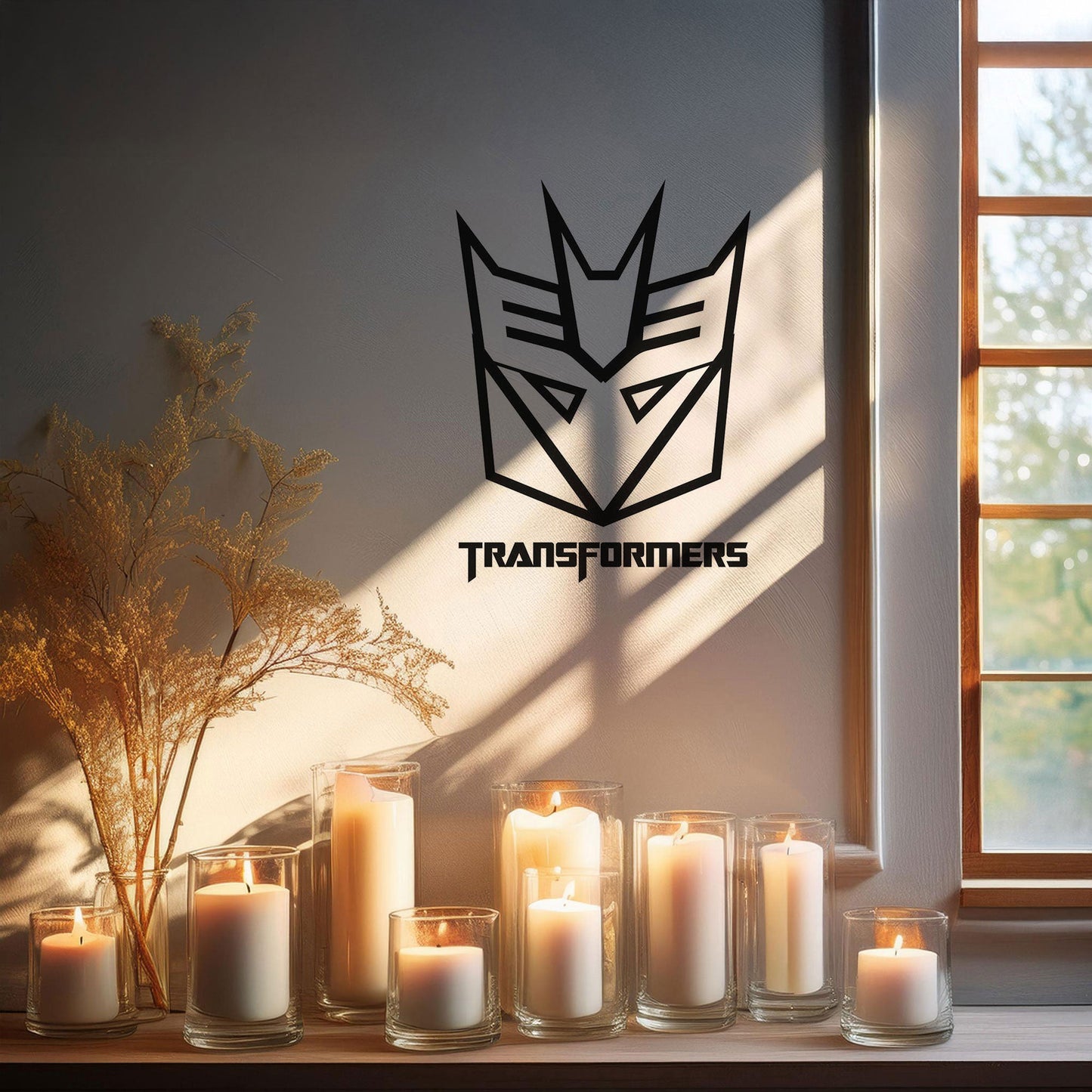 Decepticon Logo Metal Wall Art - Laser Cut Black Metal Decor for Transformers Fans, Sci-Fi Room Decoration in 3 Sizes