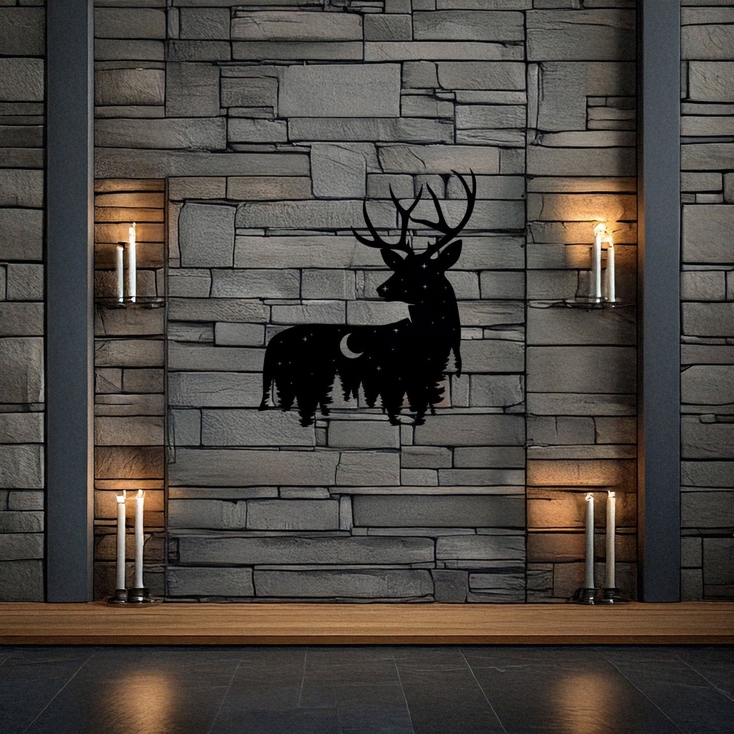 Deer Wildlife Forest Laser Cut Wall Art - Black Metal Nature Decor in 3 Sizes, Perfect Gift for Home or Cabin