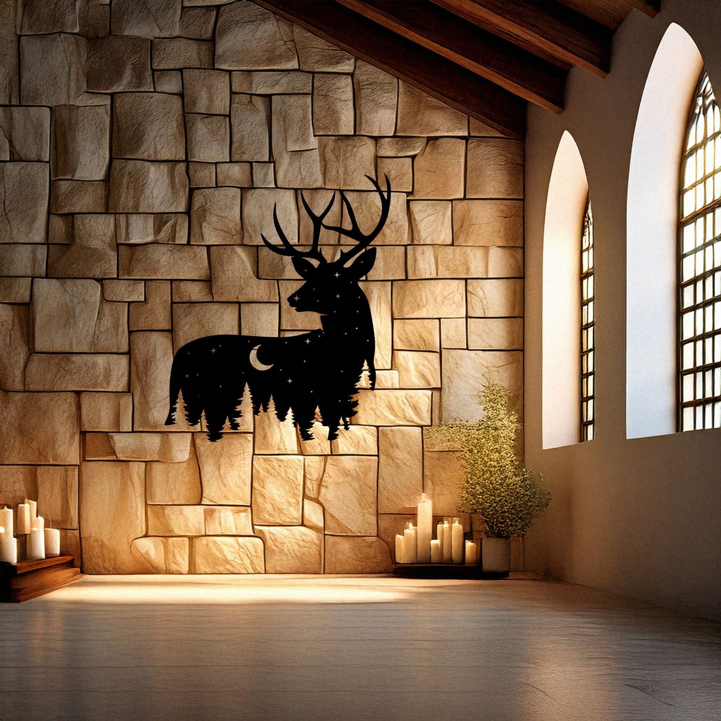 Deer Wildlife Forest Laser Cut Wall Art - Black Metal Nature Decor in 3 Sizes, Perfect Gift for Home or Cabin