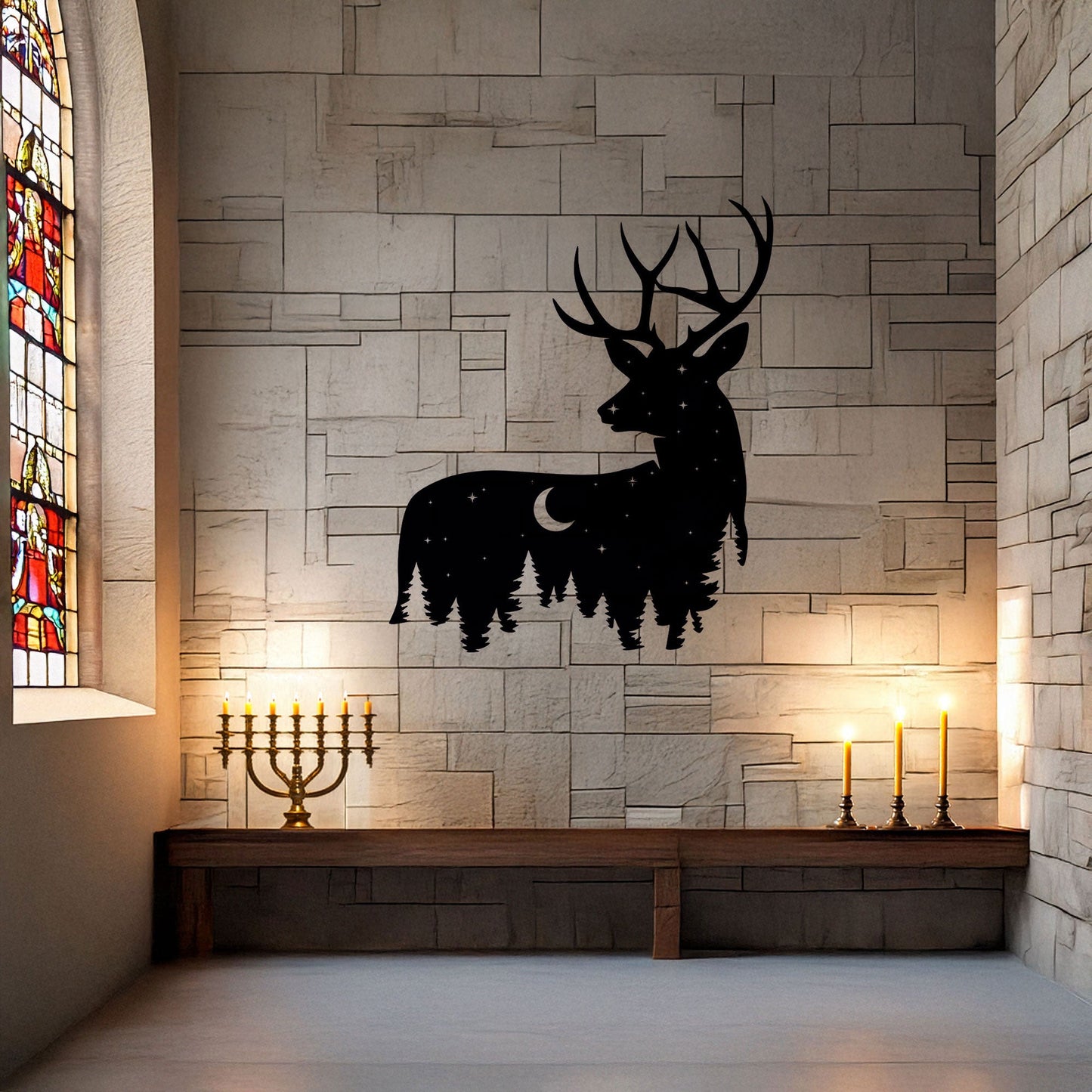 Deer Wildlife Forest Laser Cut Wall Art - Black Metal Nature Decor in 3 Sizes, Perfect Gift for Home or Cabin