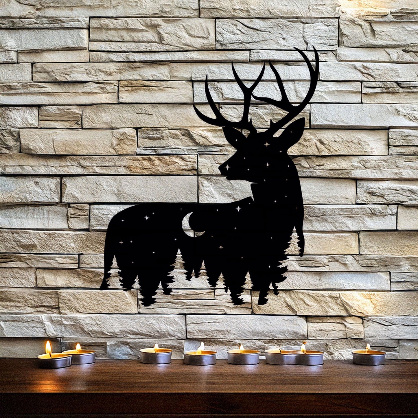 Deer Wildlife Forest Laser Cut Wall Art - Black Metal Nature Decor in 3 Sizes, Perfect Gift for Home or Cabin