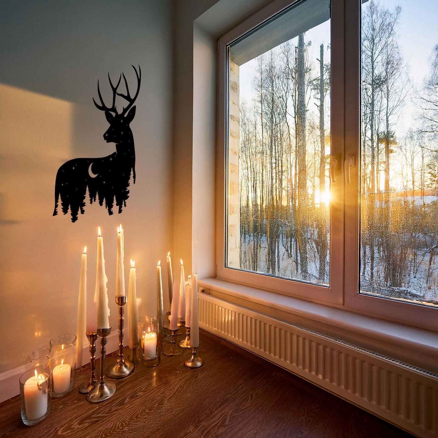 Deer Wildlife Forest Laser Cut Wall Art - Black Metal Nature Decor in 3 Sizes, Perfect Gift for Home or Cabin