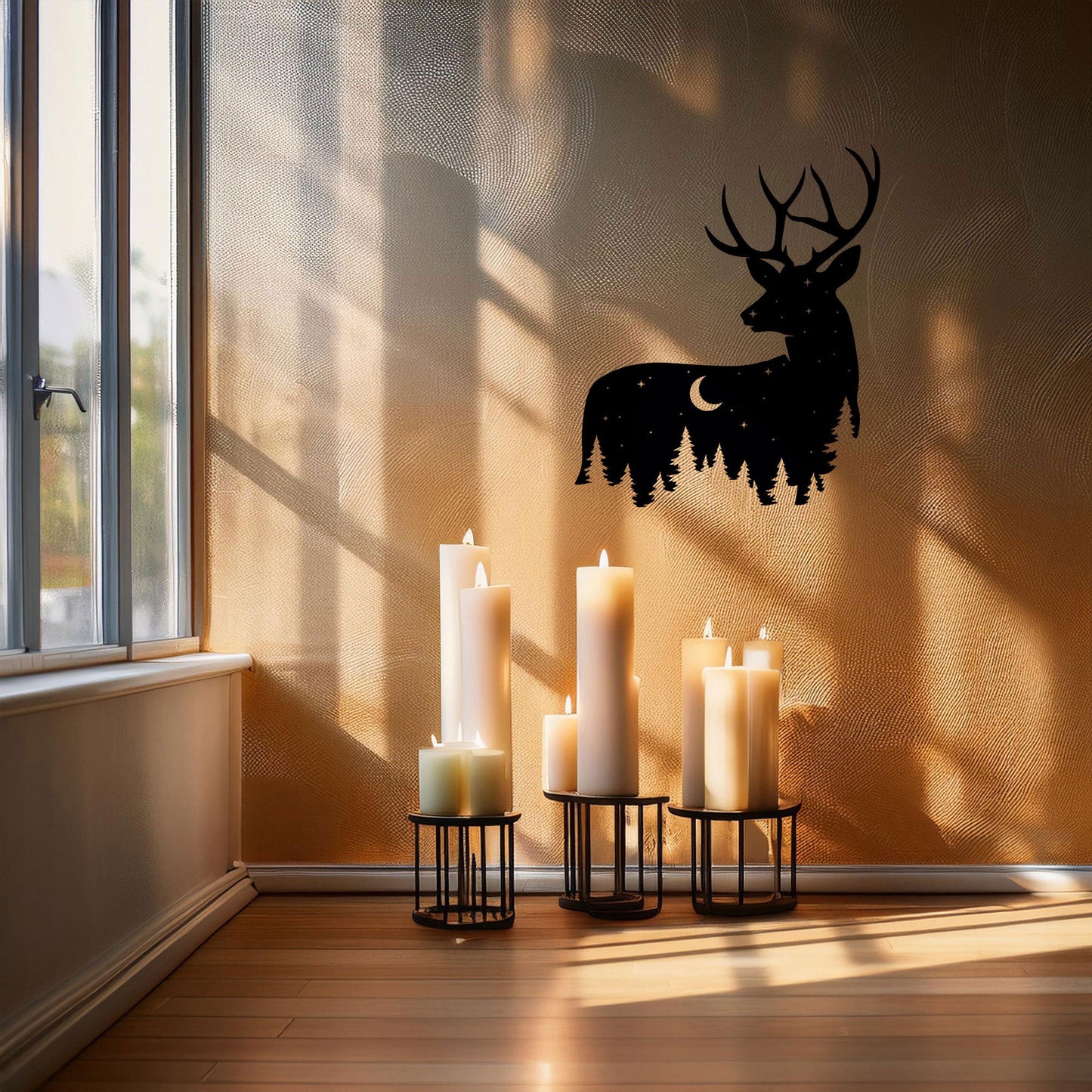 Deer Wildlife Forest Laser Cut Wall Art - Black Metal Nature Decor in 3 Sizes, Perfect Gift for Home or Cabin