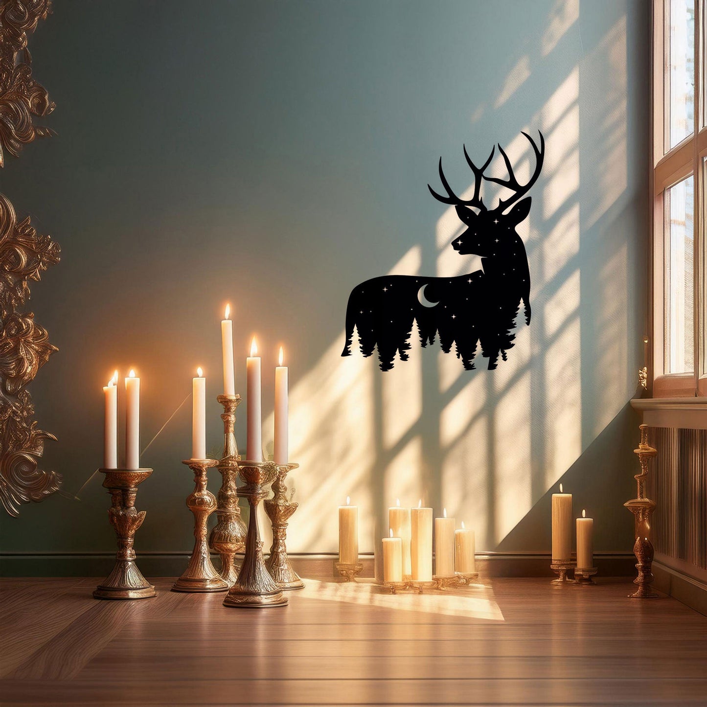 Deer Wildlife Forest Laser Cut Wall Art - Black Metal Nature Decor in 3 Sizes, Perfect Gift for Home or Cabin