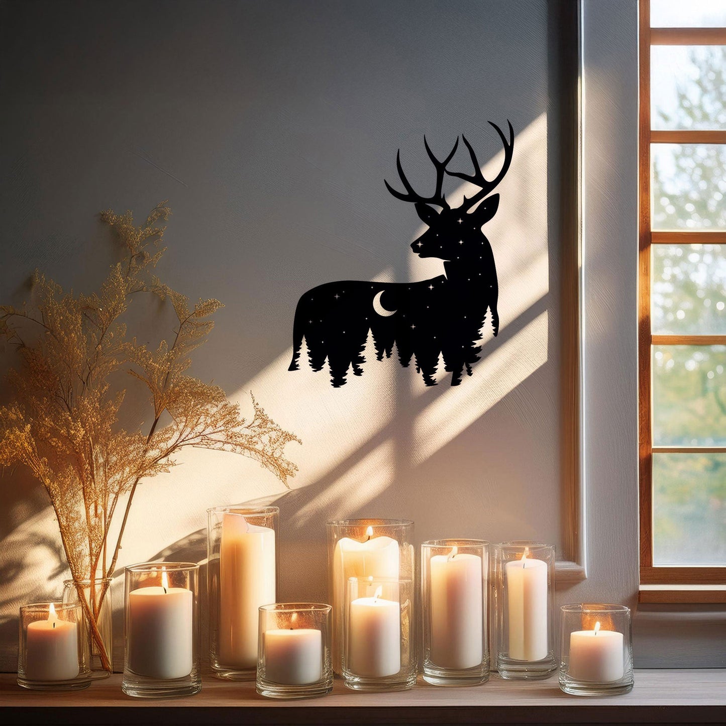 Deer Wildlife Forest Laser Cut Wall Art - Black Metal Nature Decor in 3 Sizes, Perfect Gift for Home or Cabin