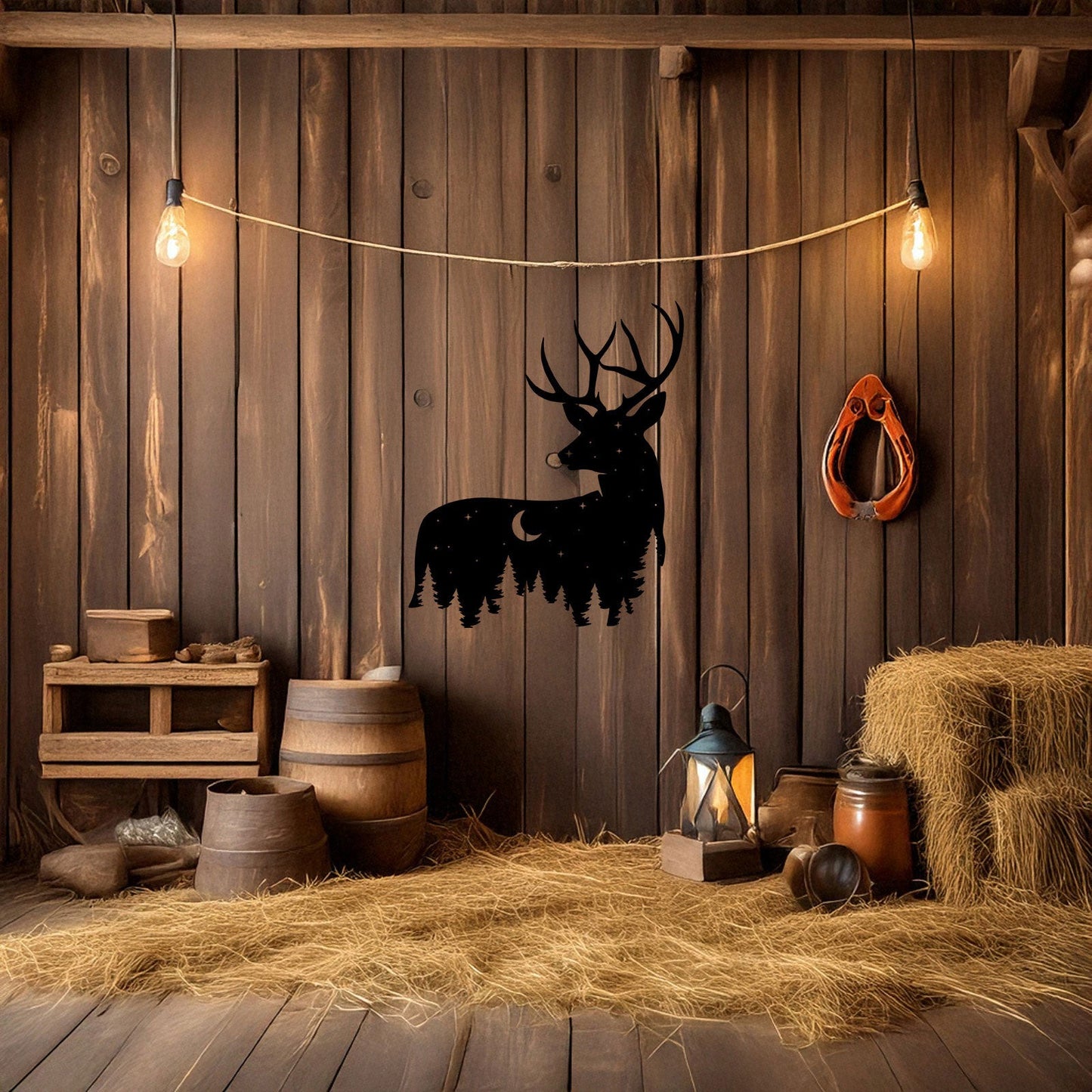 Deer Wildlife Forest Laser Cut Wall Art - Black Metal Nature Decor in 3 Sizes, Perfect Gift for Home or Cabin
