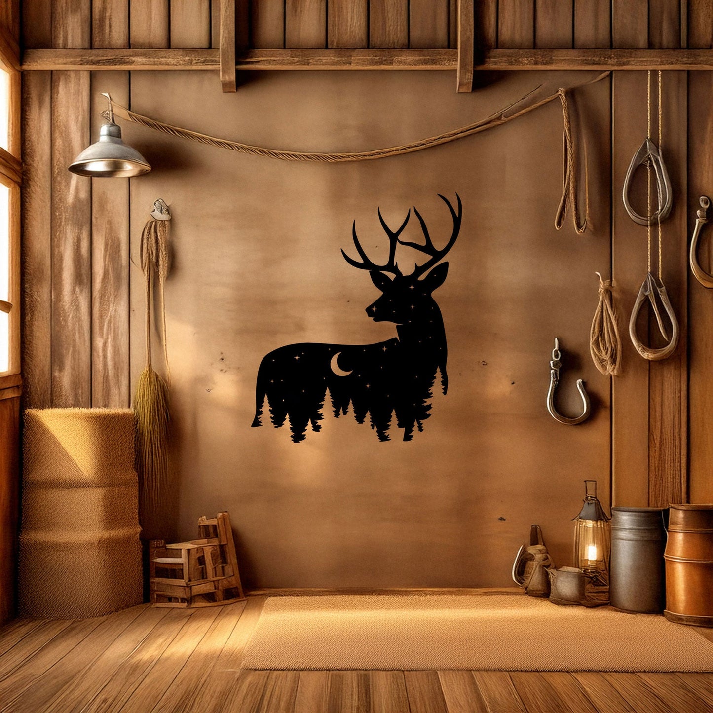 Deer Wildlife Forest Laser Cut Wall Art - Black Metal Nature Decor in 3 Sizes, Perfect Gift for Home or Cabin