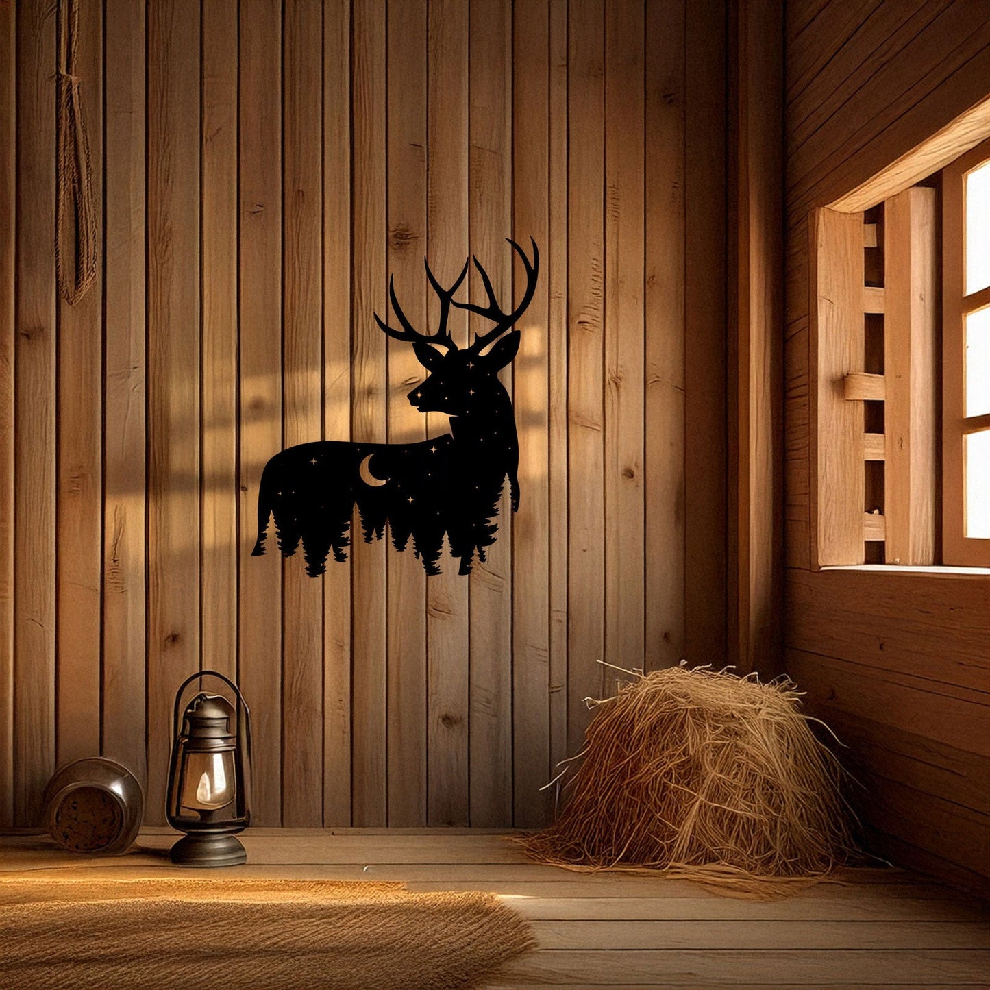 Deer Wildlife Forest Laser Cut Wall Art - Black Metal Nature Decor in 3 Sizes, Perfect Gift for Home or Cabin