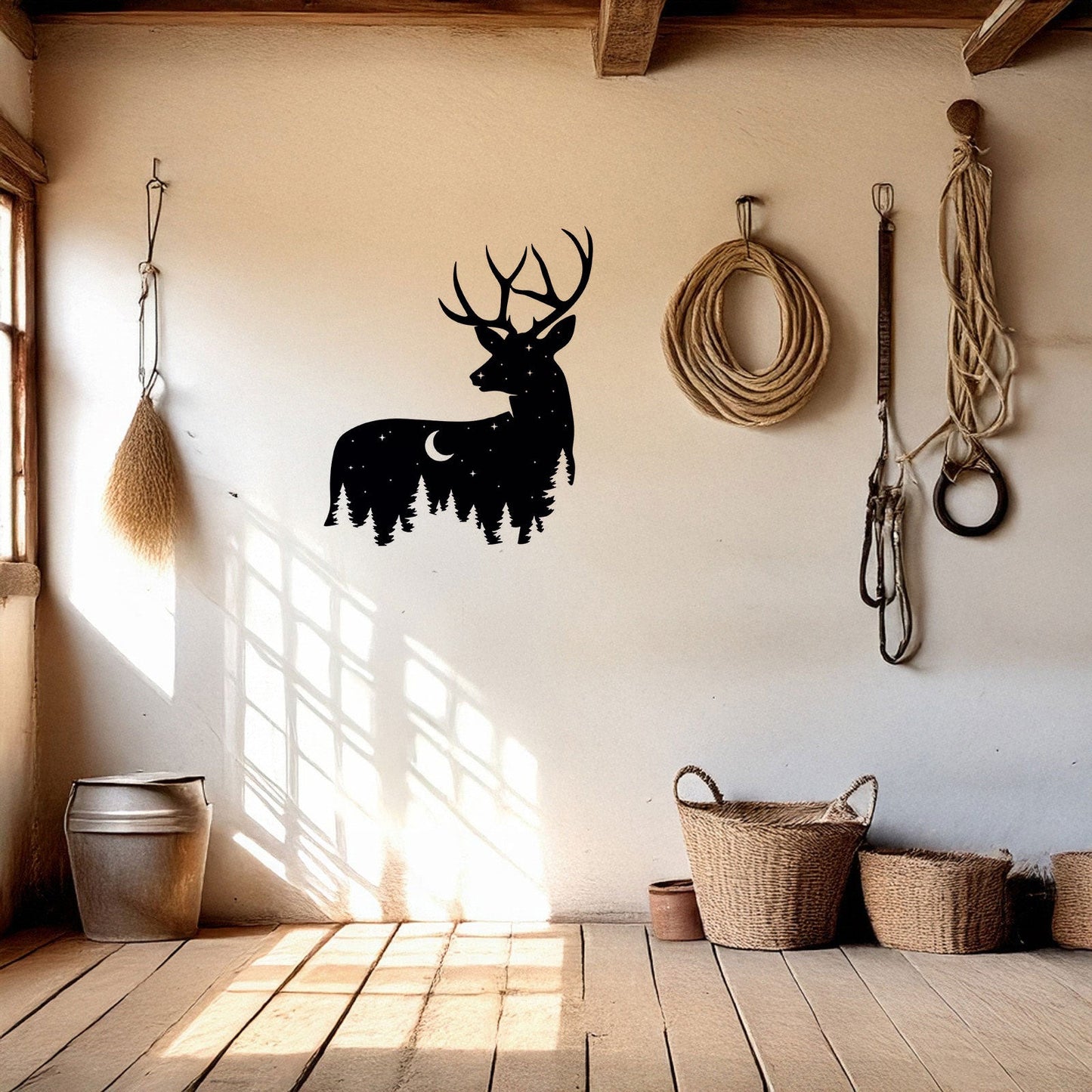 Deer Wildlife Forest Laser Cut Wall Art - Black Metal Nature Decor in 3 Sizes, Perfect Gift for Home or Cabin