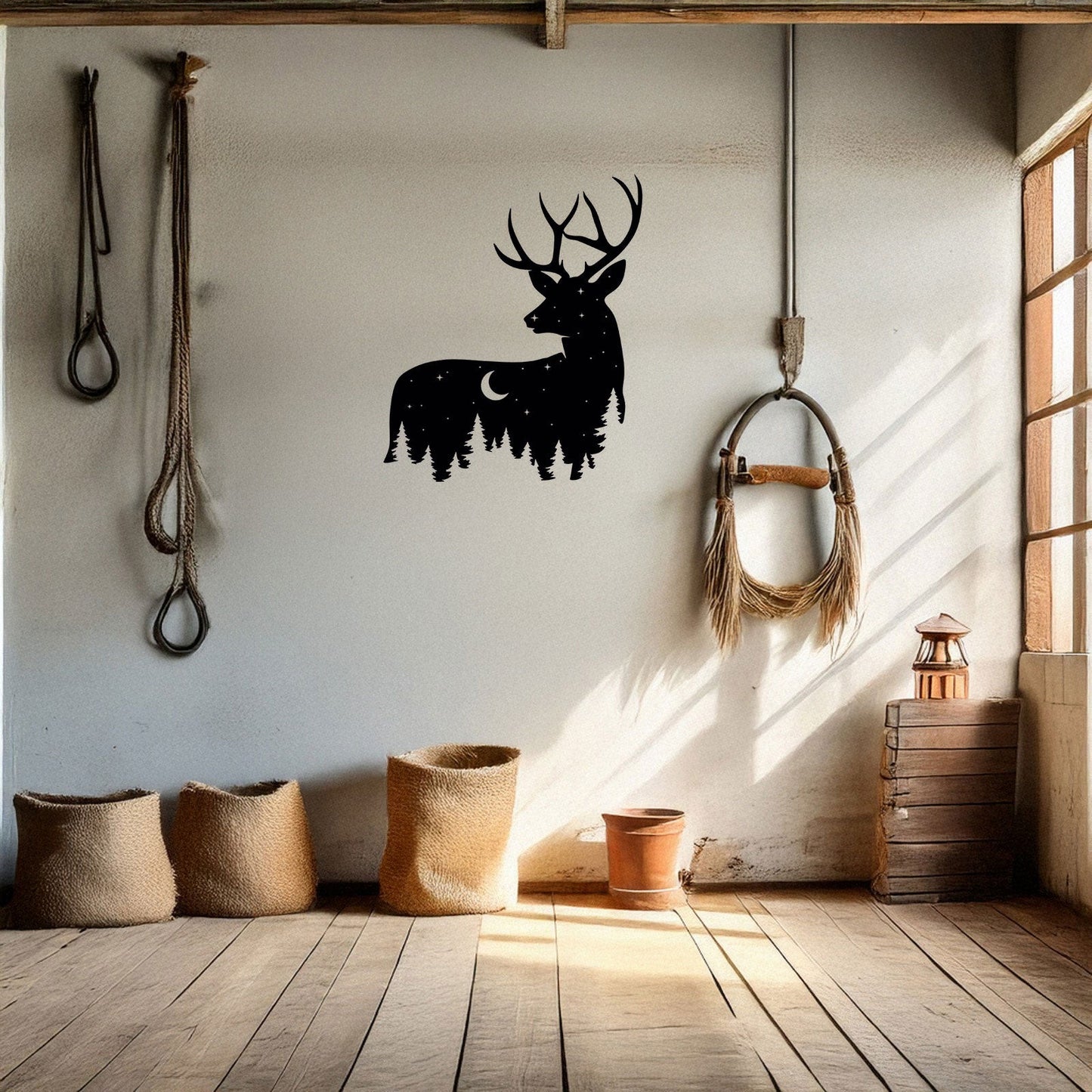 Deer Wildlife Forest Laser Cut Wall Art - Black Metal Nature Decor in 3 Sizes, Perfect Gift for Home or Cabin