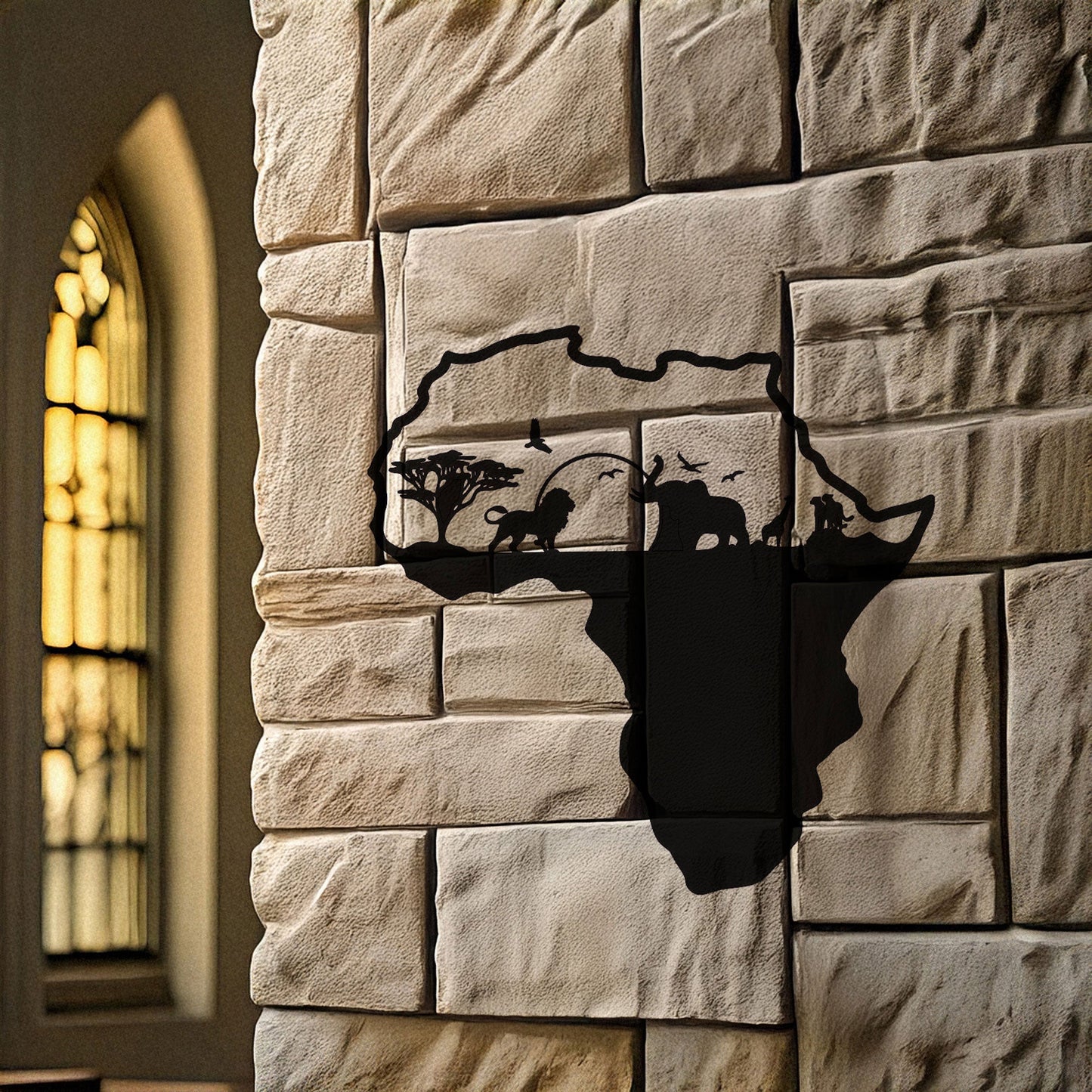 African Continent Safari Laser Cut Metal Wall Art - Black Wildlife Decor in 3 Sizes, Unique Gift for Safari Lovers