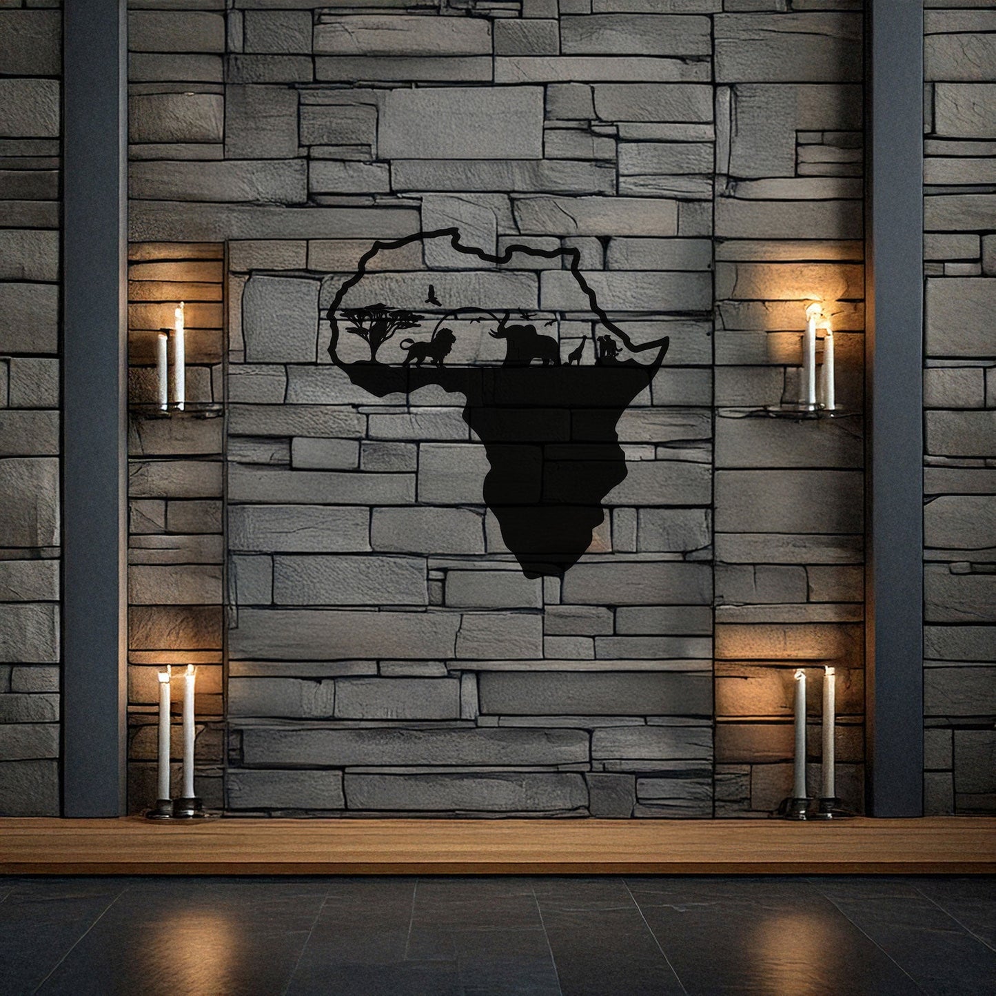 African Continent Safari Laser Cut Metal Wall Art - Black Wildlife Decor in 3 Sizes, Unique Gift for Safari Lovers
