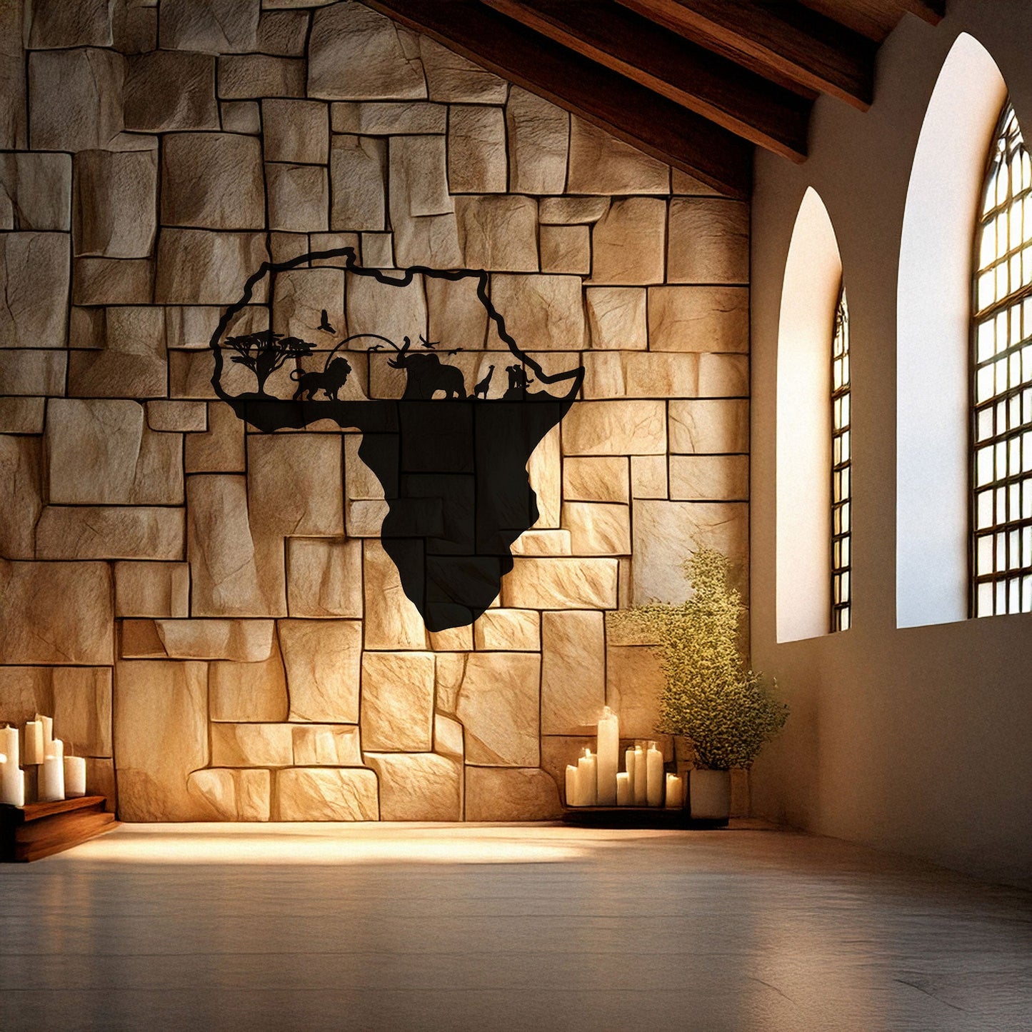 African Continent Safari Laser Cut Metal Wall Art - Black Wildlife Decor in 3 Sizes, Unique Gift for Safari Lovers