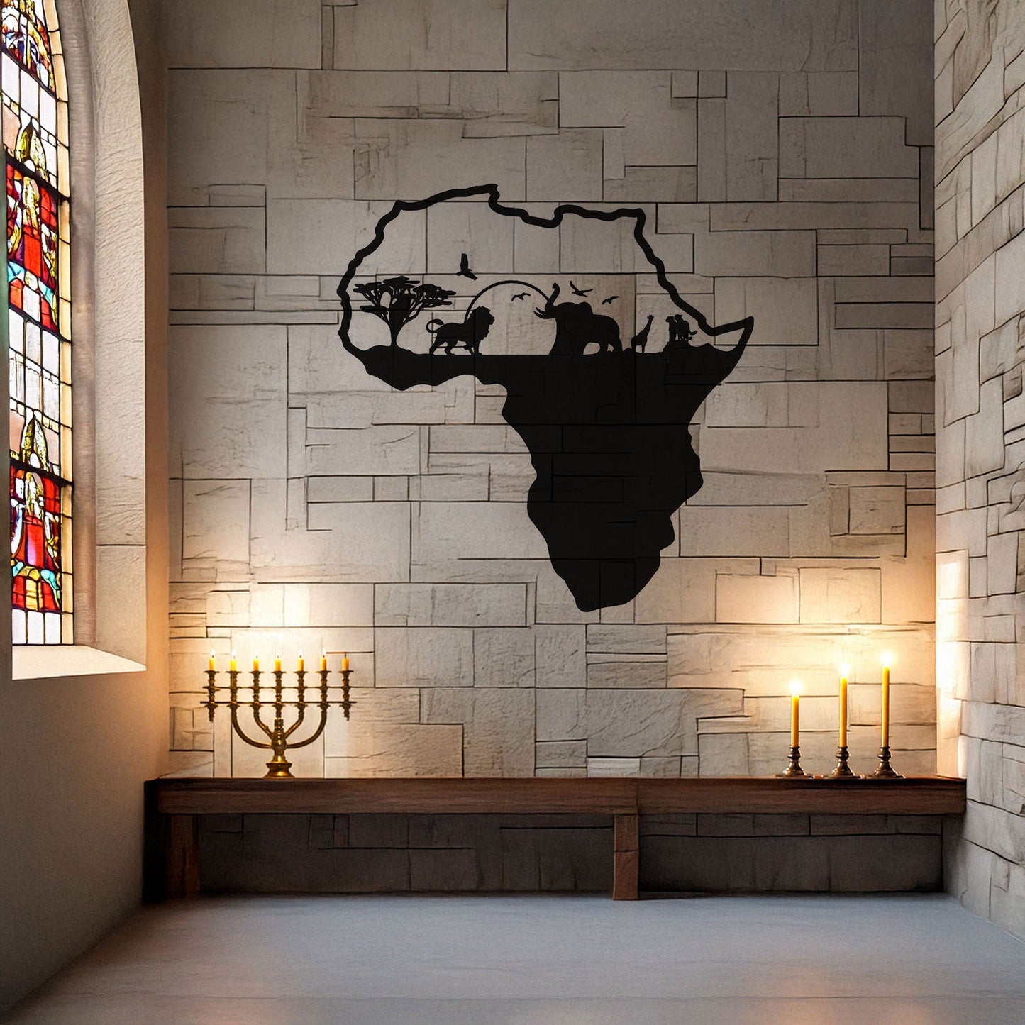 African Continent Safari Laser Cut Metal Wall Art - Black Wildlife Decor in 3 Sizes, Unique Gift for Safari Lovers