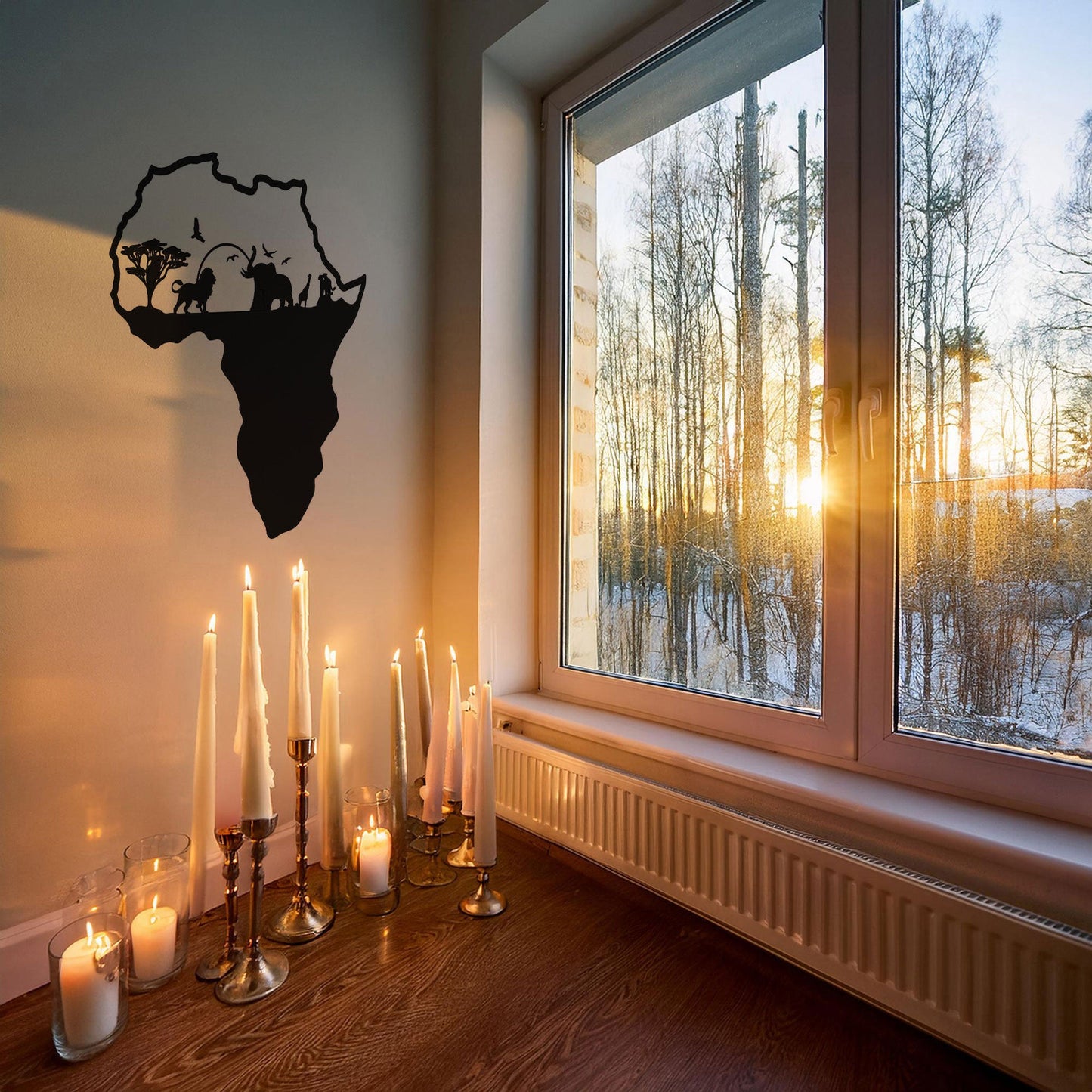 African Continent Safari Laser Cut Metal Wall Art - Black Wildlife Decor in 3 Sizes, Unique Gift for Safari Lovers