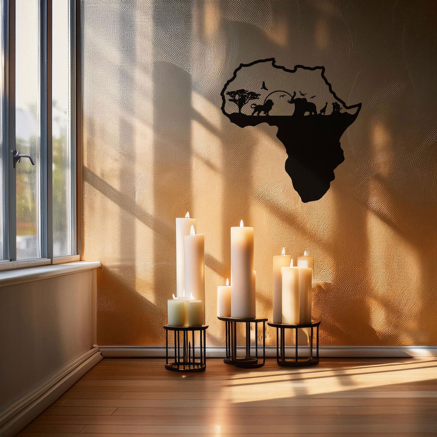 African Continent Safari Laser Cut Metal Wall Art - Black Wildlife Decor in 3 Sizes, Unique Gift for Safari Lovers