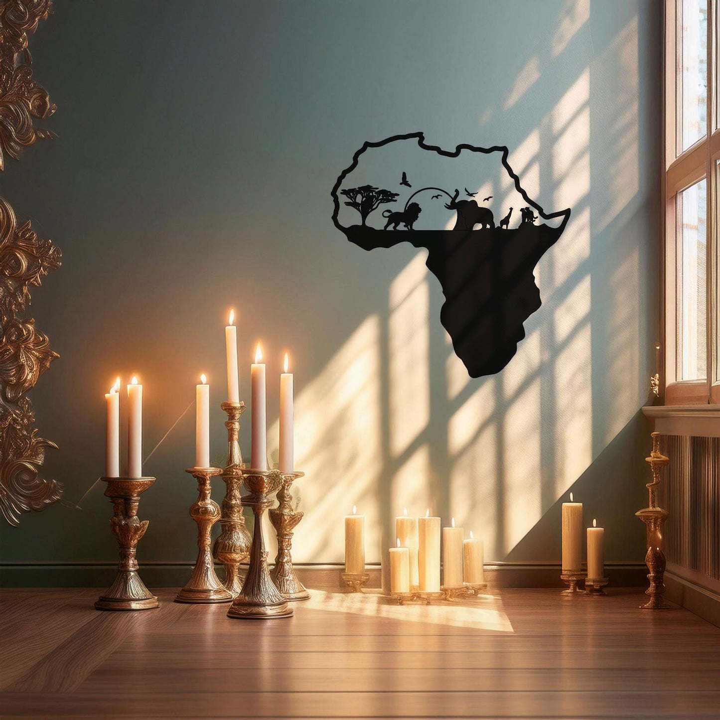 African Continent Safari Laser Cut Metal Wall Art - Black Wildlife Decor in 3 Sizes, Unique Gift for Safari Lovers
