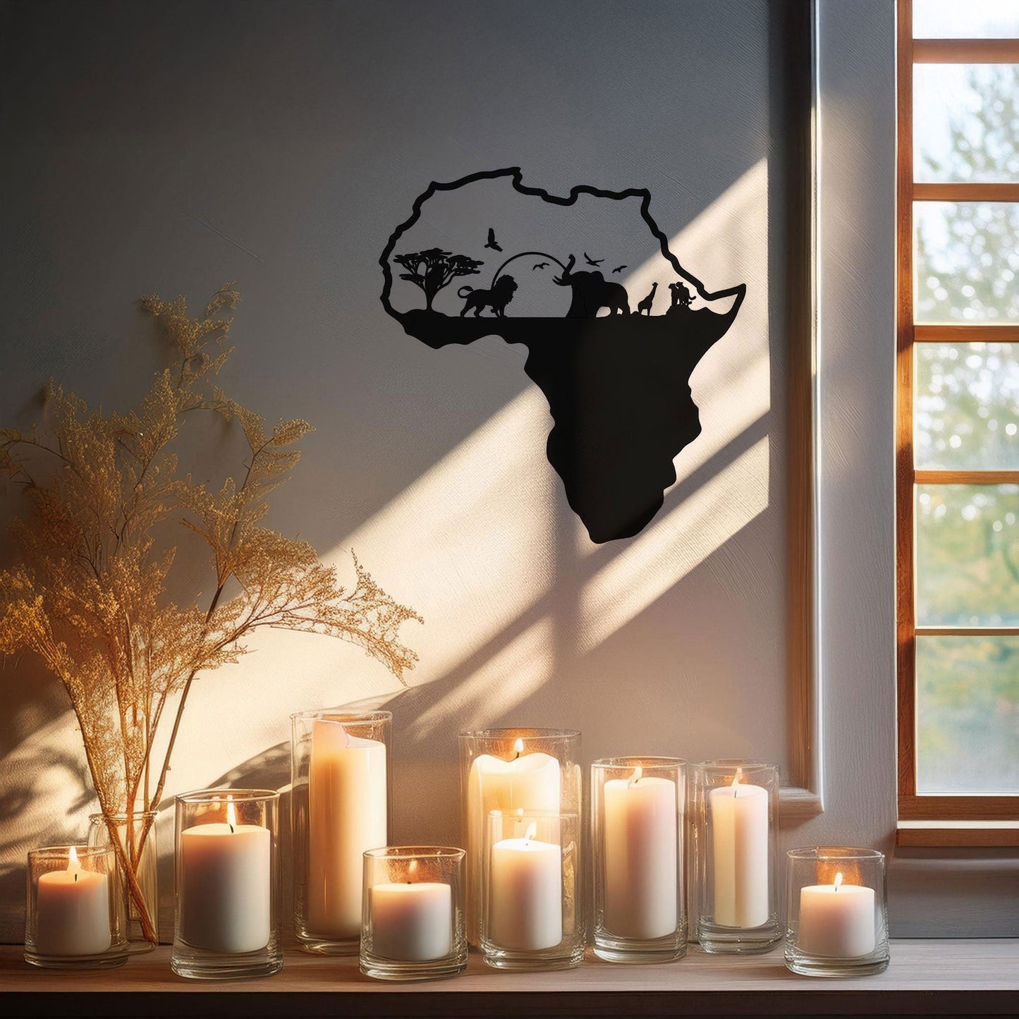 African Continent Safari Laser Cut Metal Wall Art - Black Wildlife Decor in 3 Sizes, Unique Gift for Safari Lovers