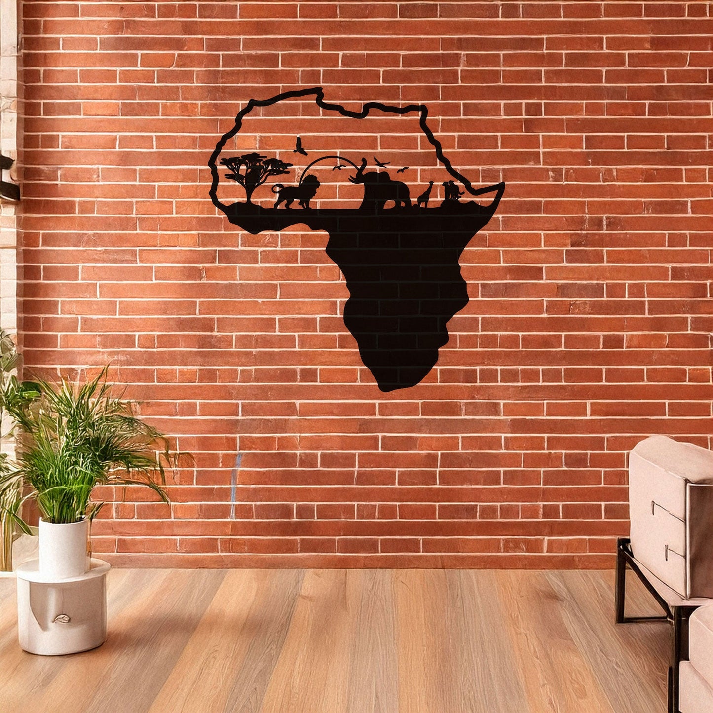 African Continent Safari Laser Cut Metal Wall Art - Black Wildlife Decor in 3 Sizes, Unique Gift for Safari Lovers