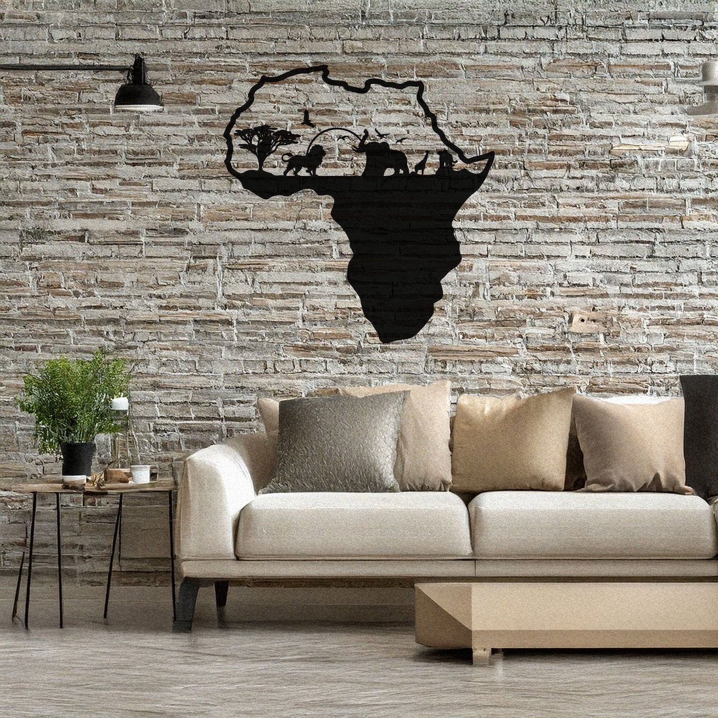 African Continent Safari Laser Cut Metal Wall Art - Black Wildlife Decor in 3 Sizes, Unique Gift for Safari Lovers