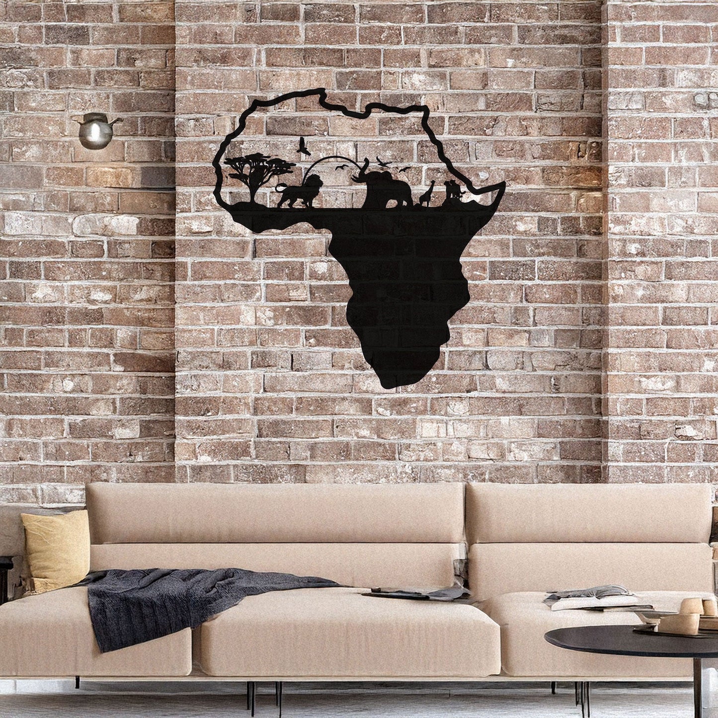 African Continent Safari Laser Cut Metal Wall Art - Black Wildlife Decor in 3 Sizes, Unique Gift for Safari Lovers