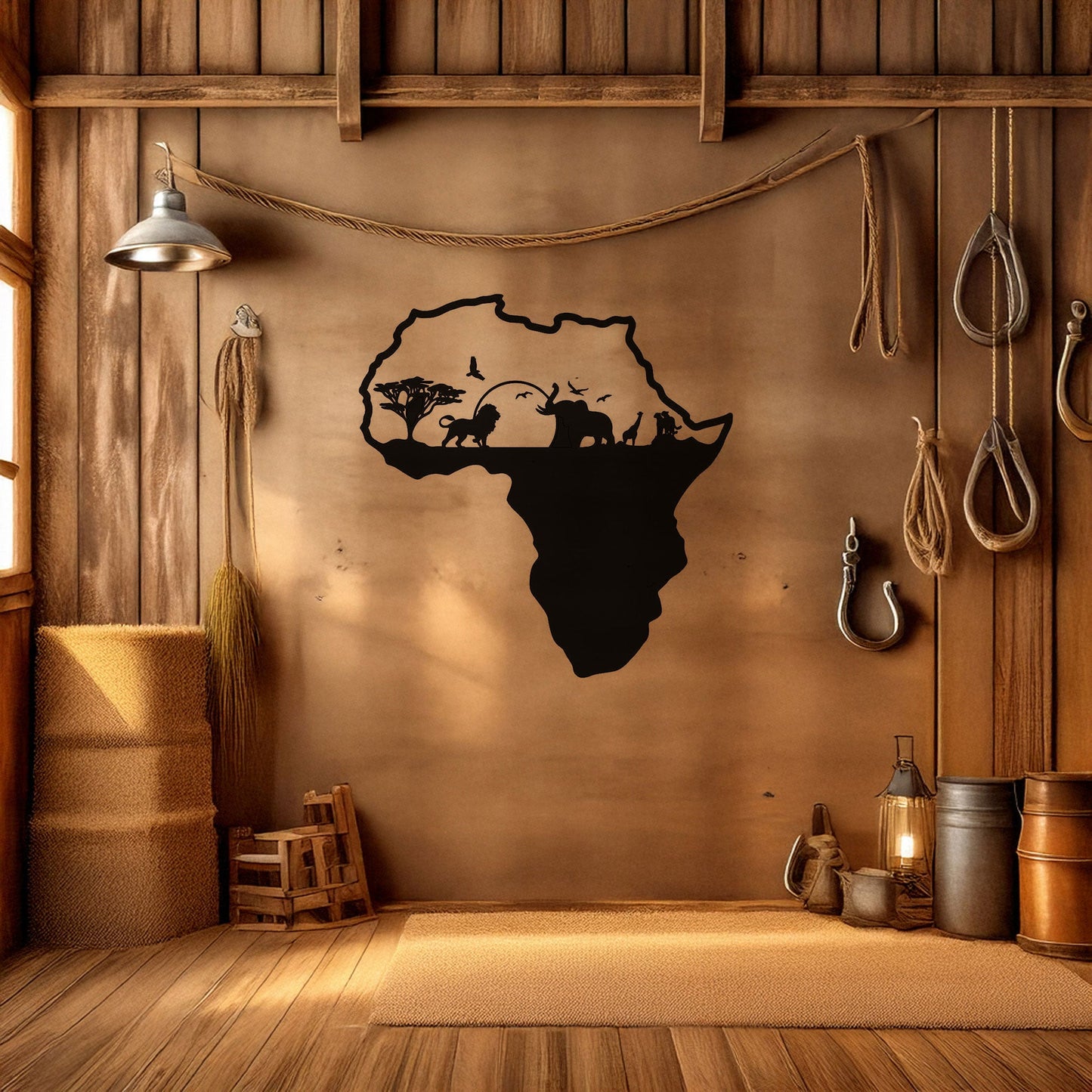 African Continent Safari Laser Cut Metal Wall Art - Black Wildlife Decor in 3 Sizes, Unique Gift for Safari Lovers