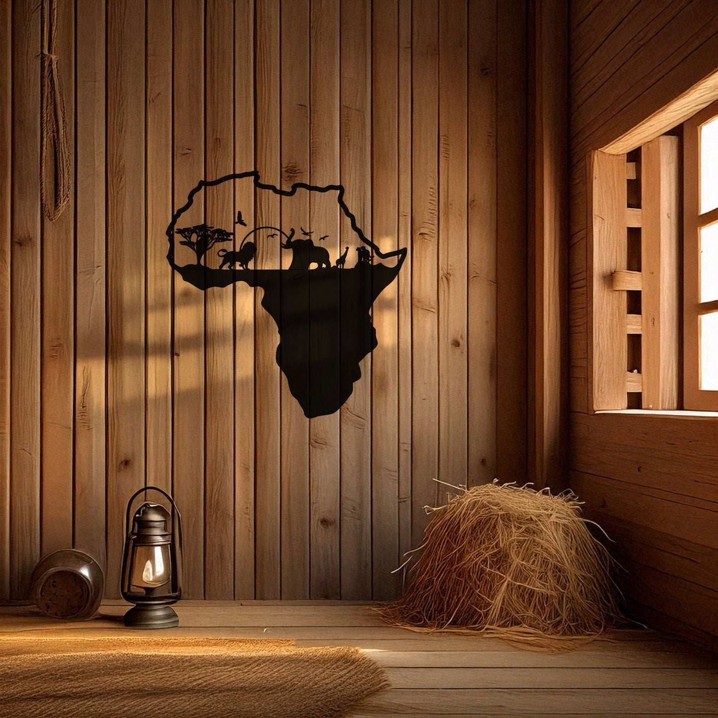 African Continent Safari Laser Cut Metal Wall Art - Black Wildlife Decor in 3 Sizes, Unique Gift for Safari Lovers