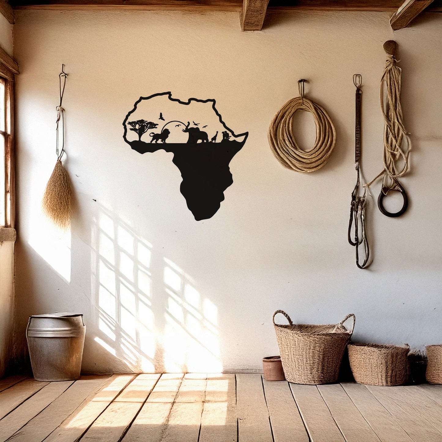 African Continent Safari Laser Cut Metal Wall Art - Black Wildlife Decor in 3 Sizes, Unique Gift for Safari Lovers