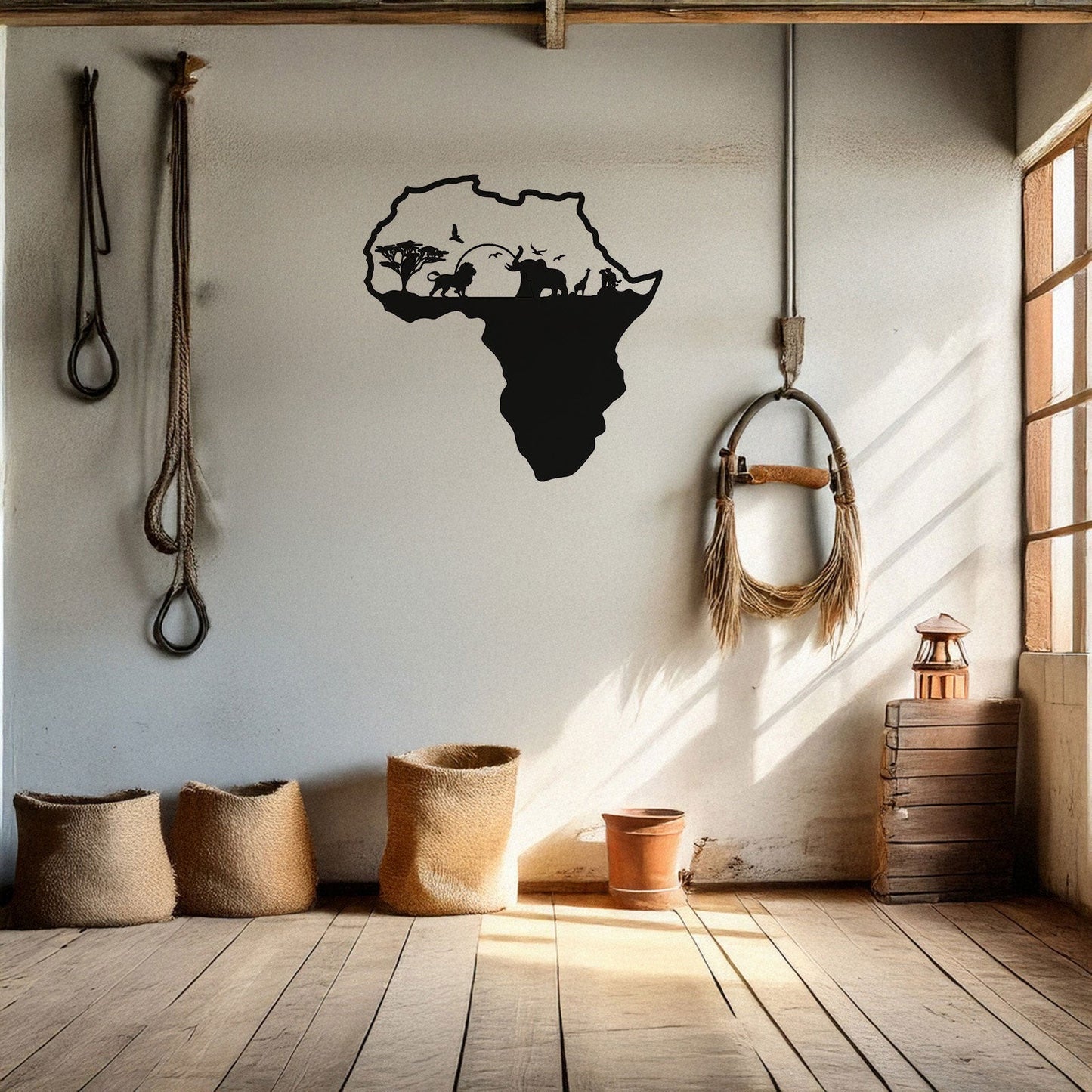African Continent Safari Laser Cut Metal Wall Art - Black Wildlife Decor in 3 Sizes, Unique Gift for Safari Lovers