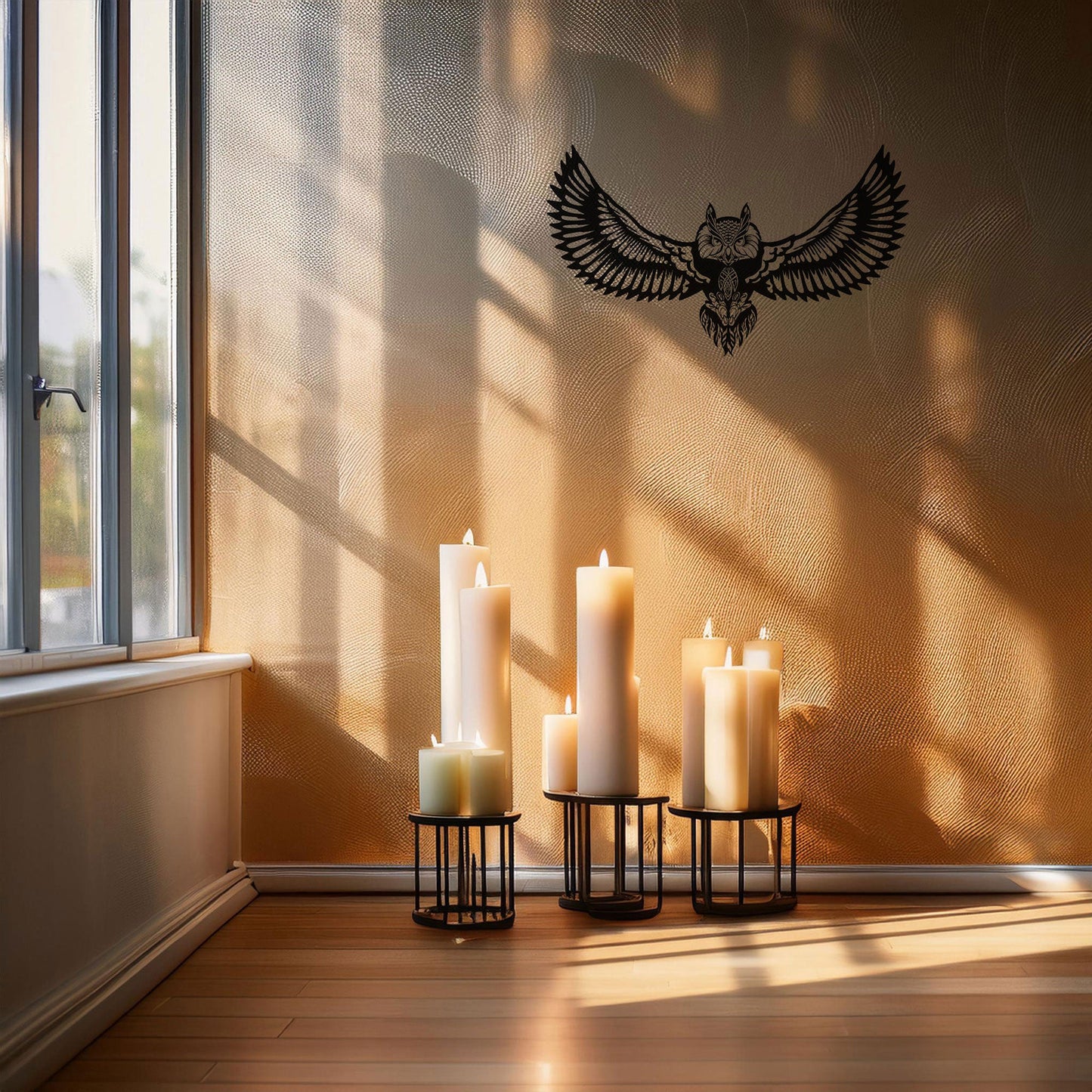 Intricate Owl Laser Cut Metal Wall Art - Black Decor with Wings Spread, Available in 3 Sizes, Unique Gift for Wildlife Lovers