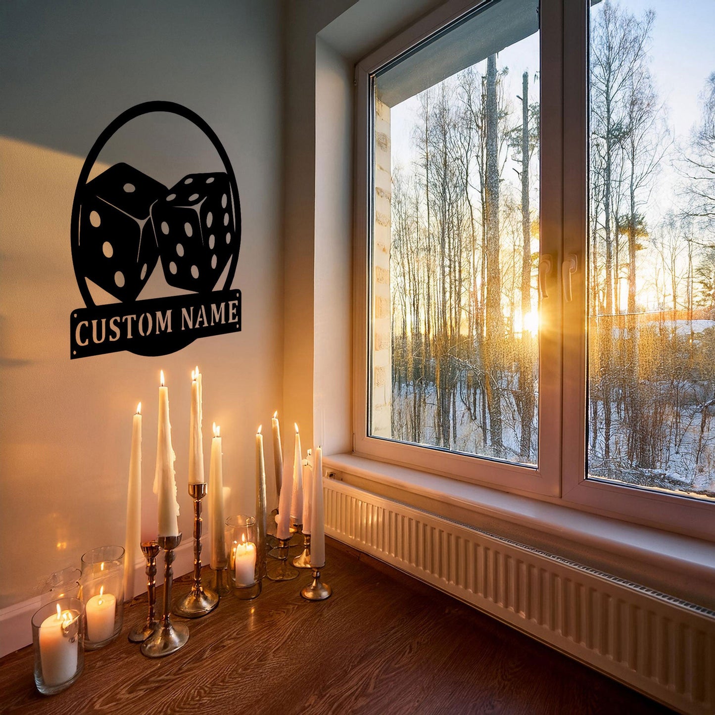 Customizable Dice Laser Cut Metal Wall Art - Black Metal Decor with Custom Name Plate, Perfect Gift for Game Lovers