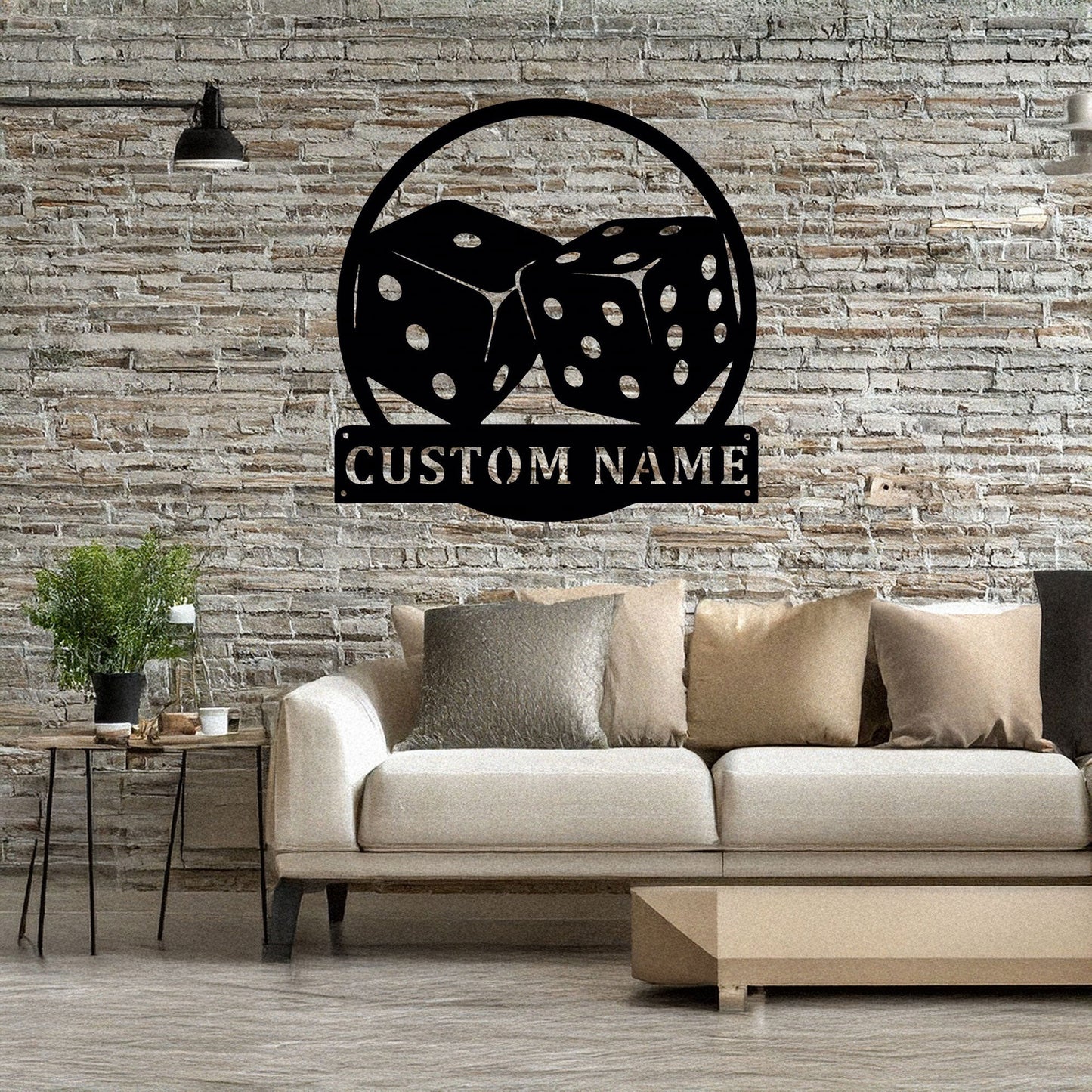 Customizable Dice Laser Cut Metal Wall Art - Black Metal Decor with Custom Name Plate, Perfect Gift for Game Lovers