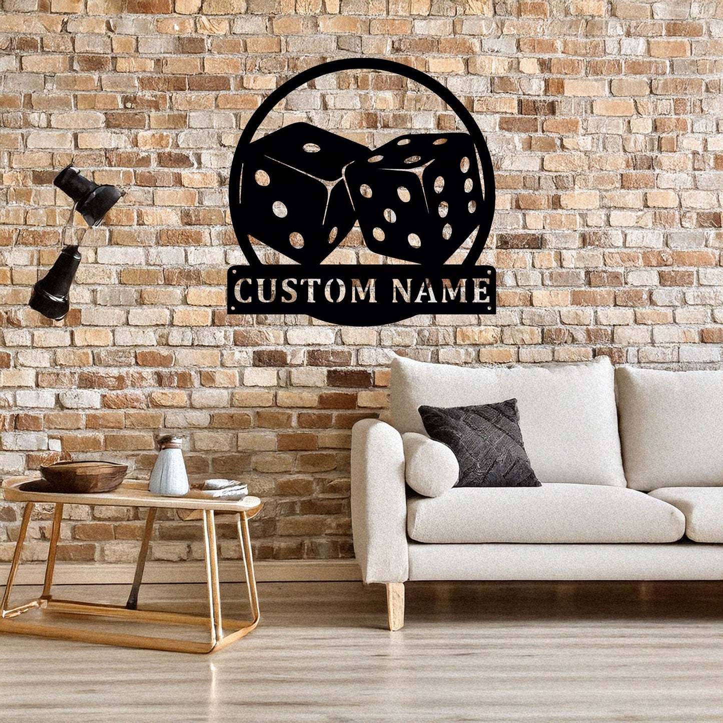 Customizable Dice Laser Cut Metal Wall Art - Black Metal Decor with Custom Name Plate, Perfect Gift for Game Lovers