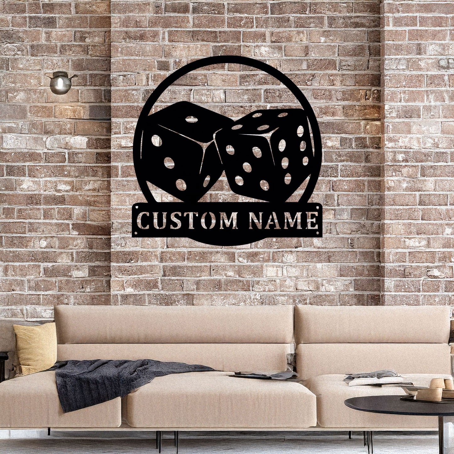 Customizable Dice Laser Cut Metal Wall Art - Black Metal Decor with Custom Name Plate, Perfect Gift for Game Lovers