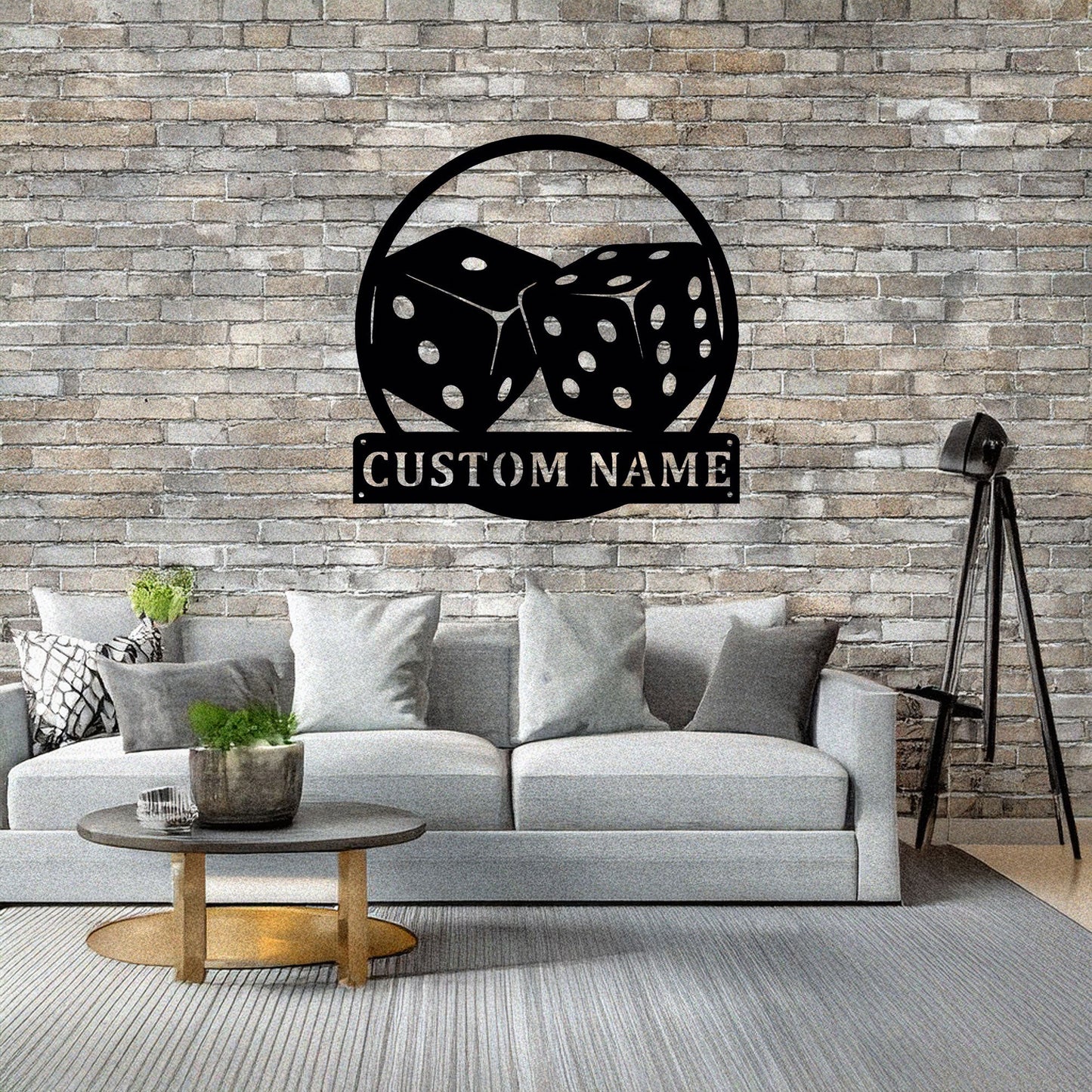 Customizable Dice Laser Cut Metal Wall Art - Black Metal Decor with Custom Name Plate, Perfect Gift for Game Lovers