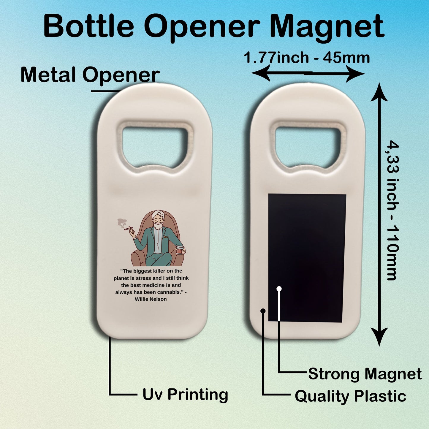 Custom Bottle Opener Magnet, Alcohol & Weed Themed Design, Personalized Magnet Bottle Opener, Unique Gift for Him, Cannabis & Beer Accessory