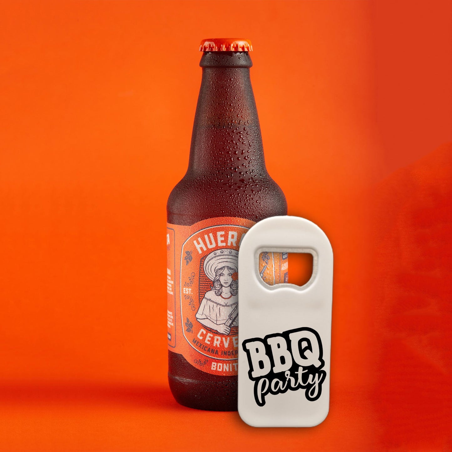 Personalized Bottle Opener Magnet, BBQ Party Design, Custom 1.77x4.33 Inch Magnet, Unique Barbecue Accessory, Gift for Grilling Enthusiasts