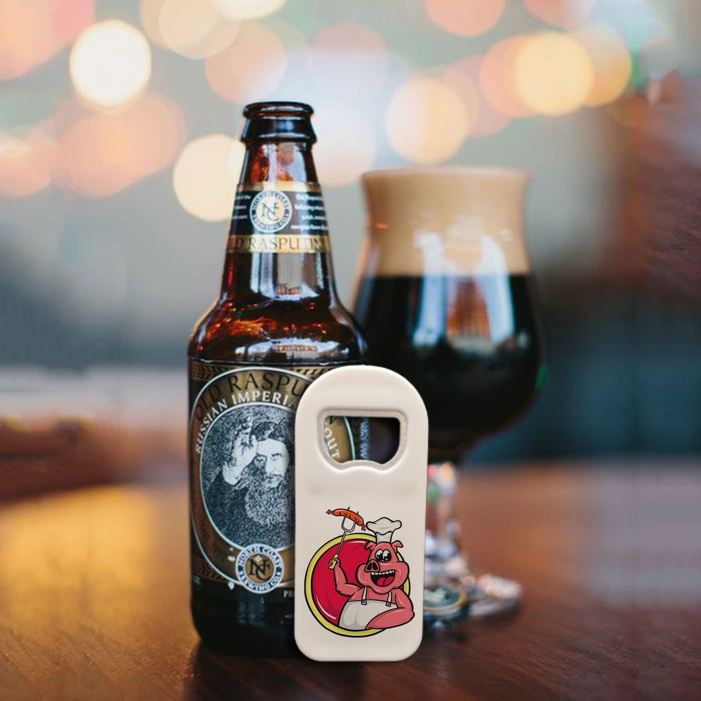 Personalized Bottle Opener Magnet, BBQ Party Design, Custom 1.77x4.33 Inch Magnet, Unique Barbecue Accessory, Gift for Grilling Enthusiasts